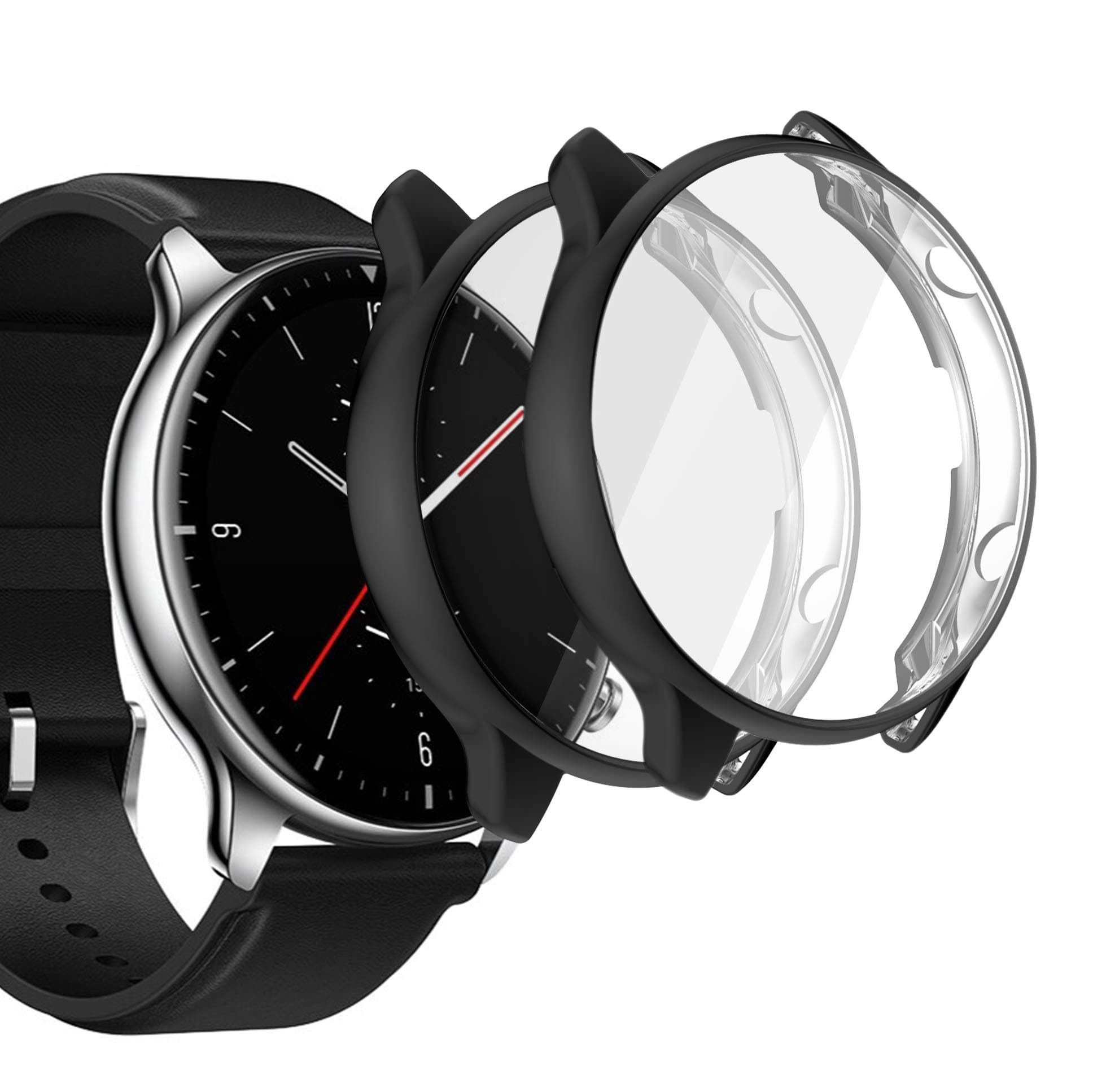 sciuU Protective Case compatible with Amazfit GTR 2 / GTR 2e, [2 Pack] All-around Flexible TPU Case with Screen Protector, Soft Frame Shock Resistant Cover fit Amazfit GTR2 / GTR2E - Black