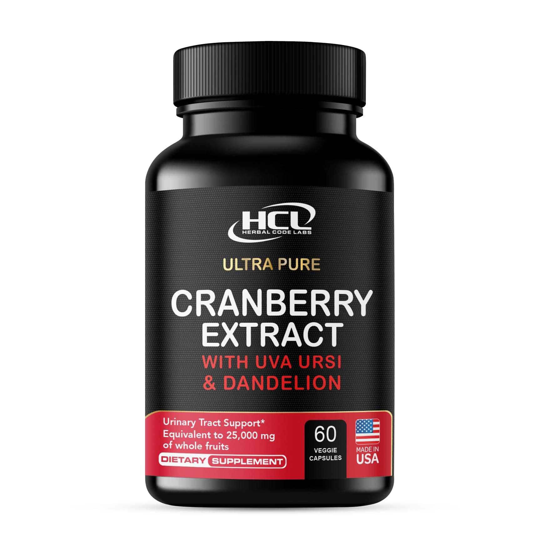 Cranberry Extract Pills - Super Strength 50:1 Whole Fruit Concentrate Equals to 25,000mg of Fresh Cranberries Plus Dandelion & Uva Ursi - Natural UTI Support - Kidney Cleanse & Urinary Tract Health