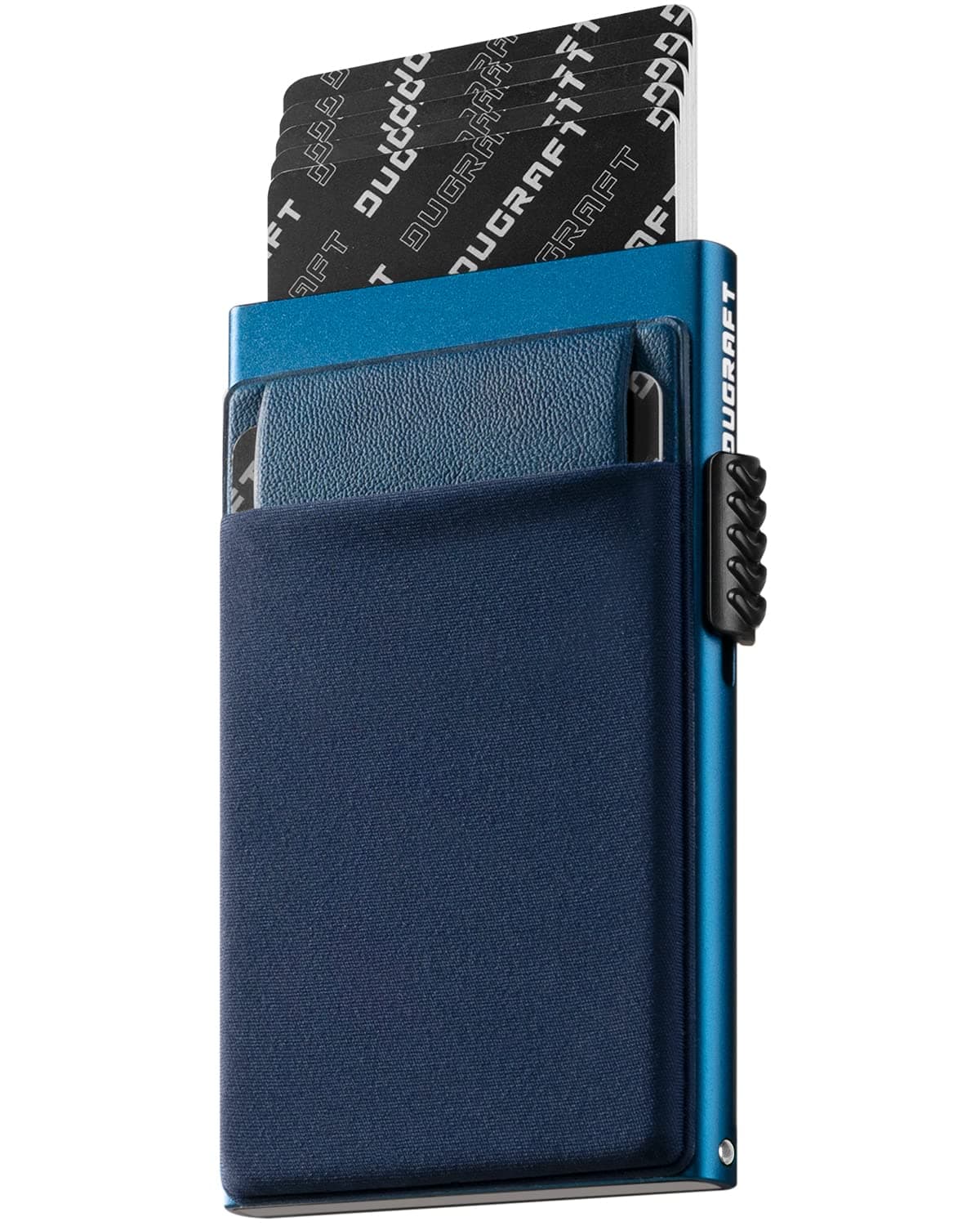 Credit Card Holder with Money Pocket Mens Minimalist Slim Aluminum Metal Pop Up Wallet for Men RFID Blocking Business Card Holder with Gift Box, Holds 5-7 Cards and Cash, Navy