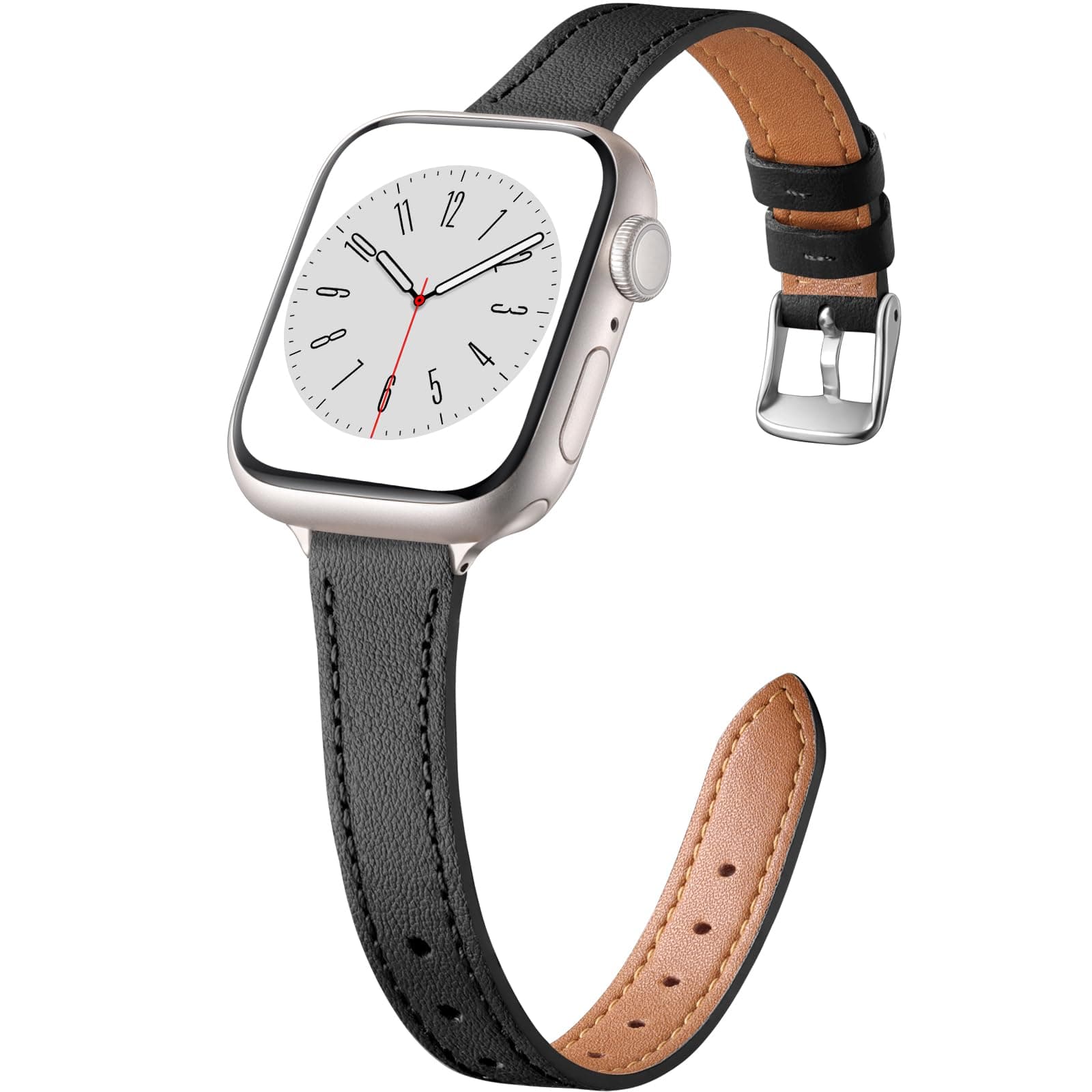 Charlam Slim Leather Band Compatible with Apple Watch Bands for Women 40mm 38mm 41mm 42mm 44mm 45mm 46mm, Top Grain Genuine Leather Strap Thin Wristband for iWatch Series 11 10 SE 9 8 7 6 5 4 3 2 1