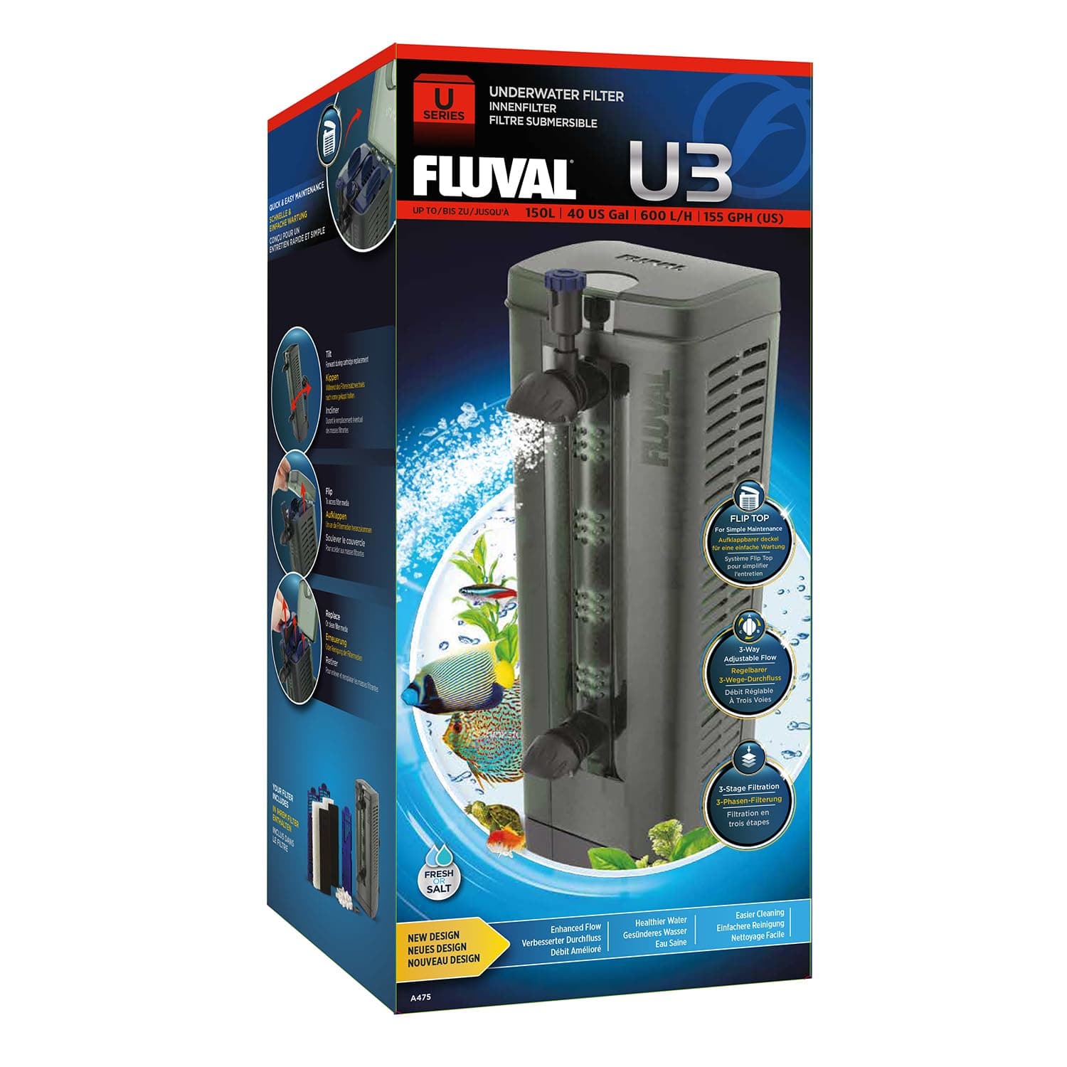 U3 Underwater Filter – Designed for Freshwater and Saltwater Aquariums, Also Ideal for Terrariums and Turtle Tanks