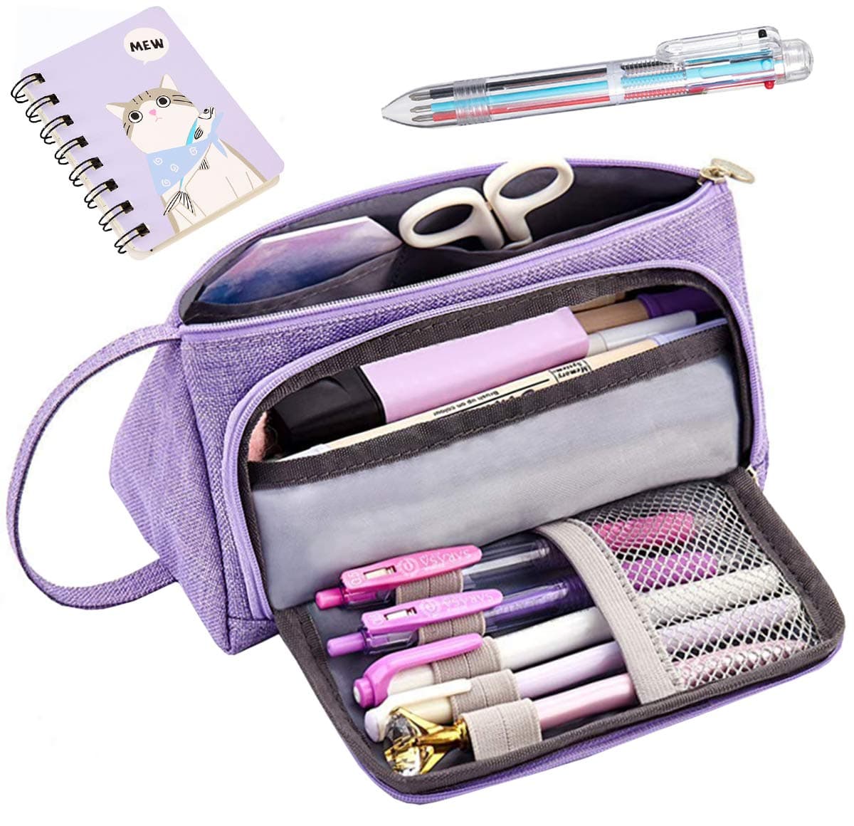 WUXL Big Capacity Pencil Case Marker Pen Pencil Case Stationery Bag for School Office Student Girl Adult Teen (Purple)