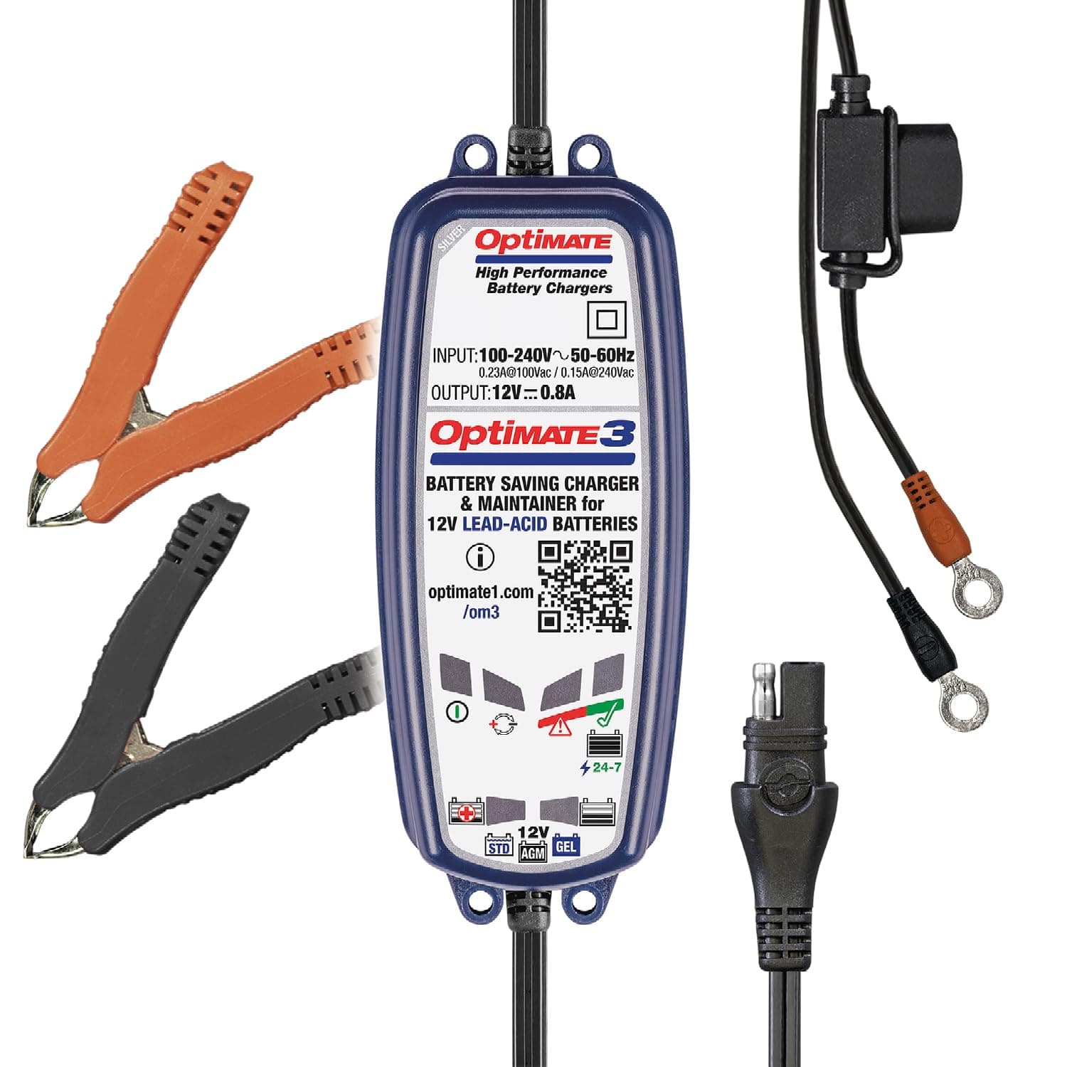 OptiMate3 0.8A, Smart Battery Saving Charger for 12V Lead-acid Motorcycle and Powersport Batteries