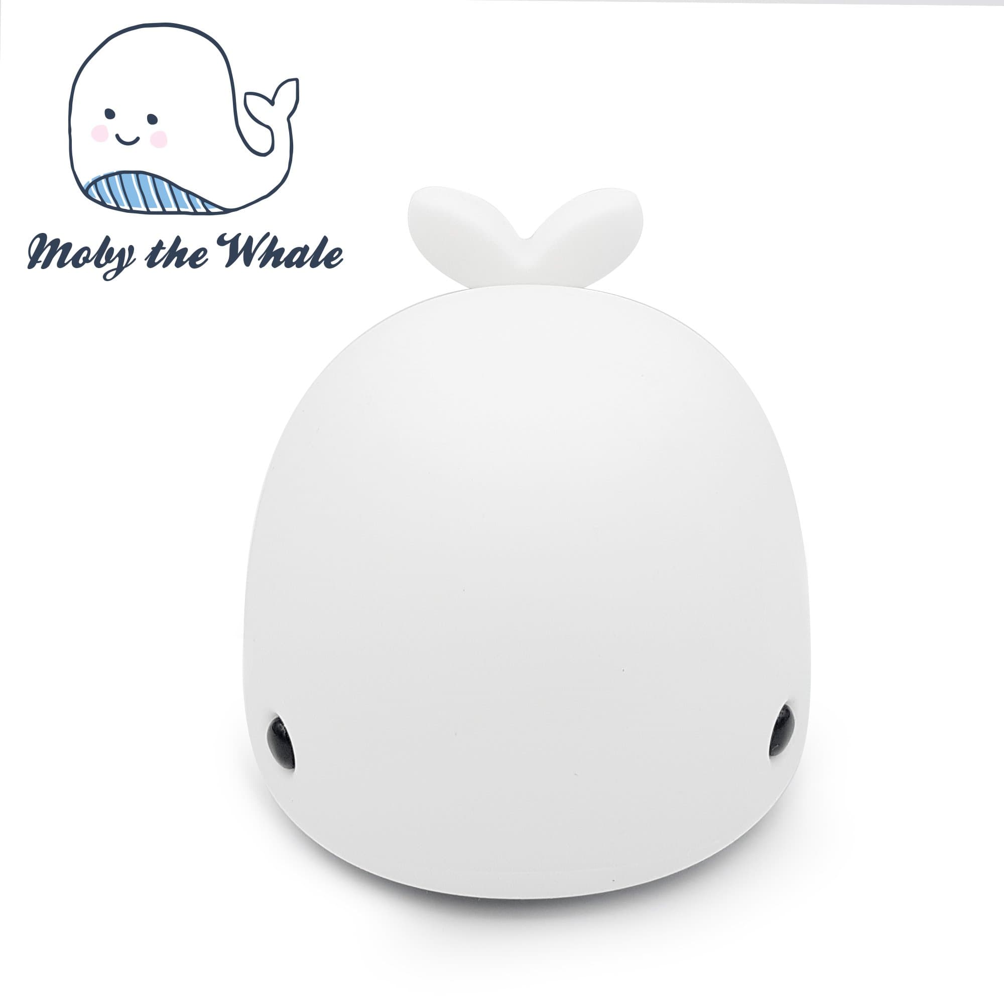 Nimbus Collective - LED Night Light - Moby the Whale Decorative Silicone Sensitive Touch Control Bedroom Lamp for Kids, Children & Baby Bedrooms - 4 Changing Colors + Strong & Soft White - USB Charger