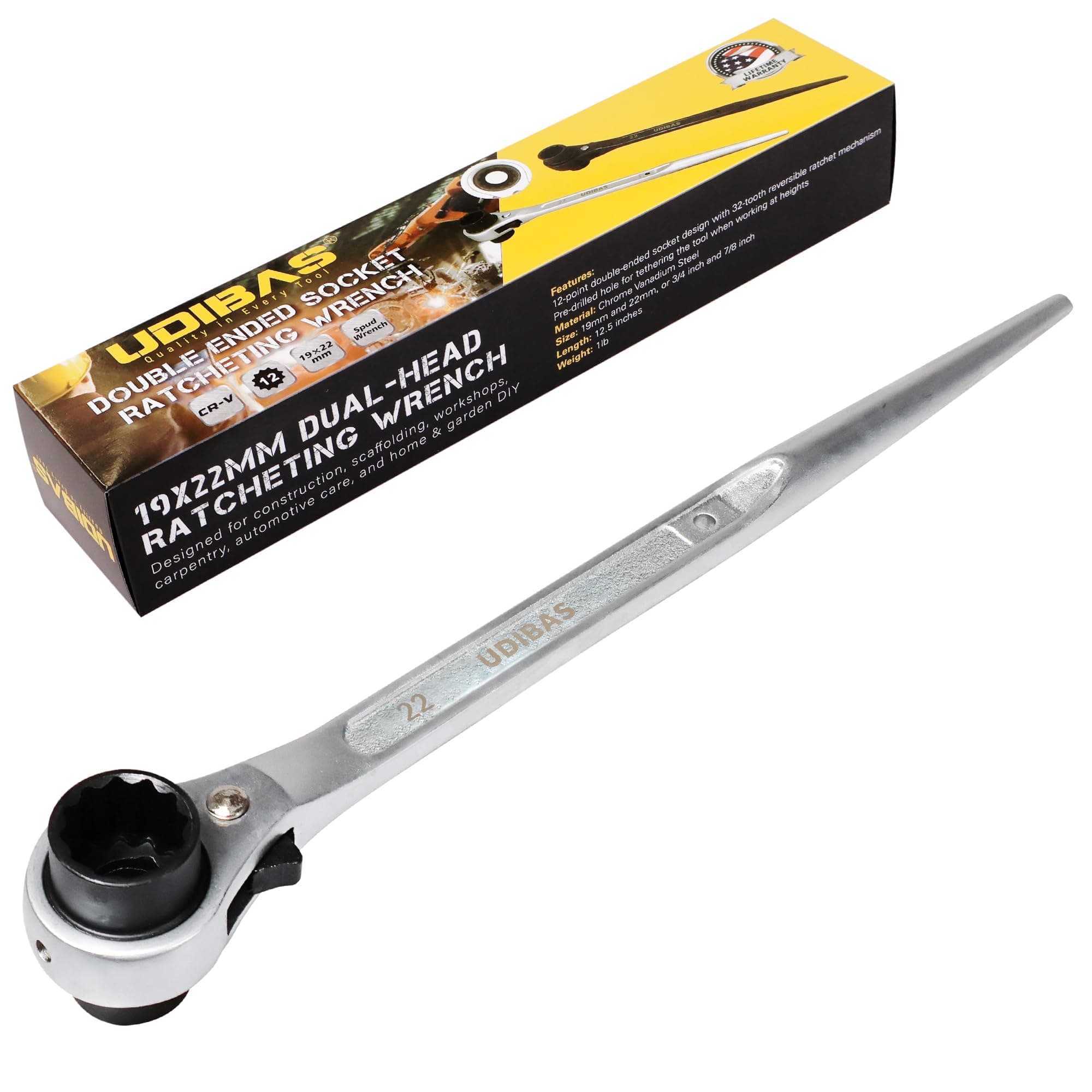 19mm×22mm (or 3/4" x 7/8") Professional Grade 12 Point Double Ended Socket Ratcheting Podger Scaffold Spud Wrench,Silver