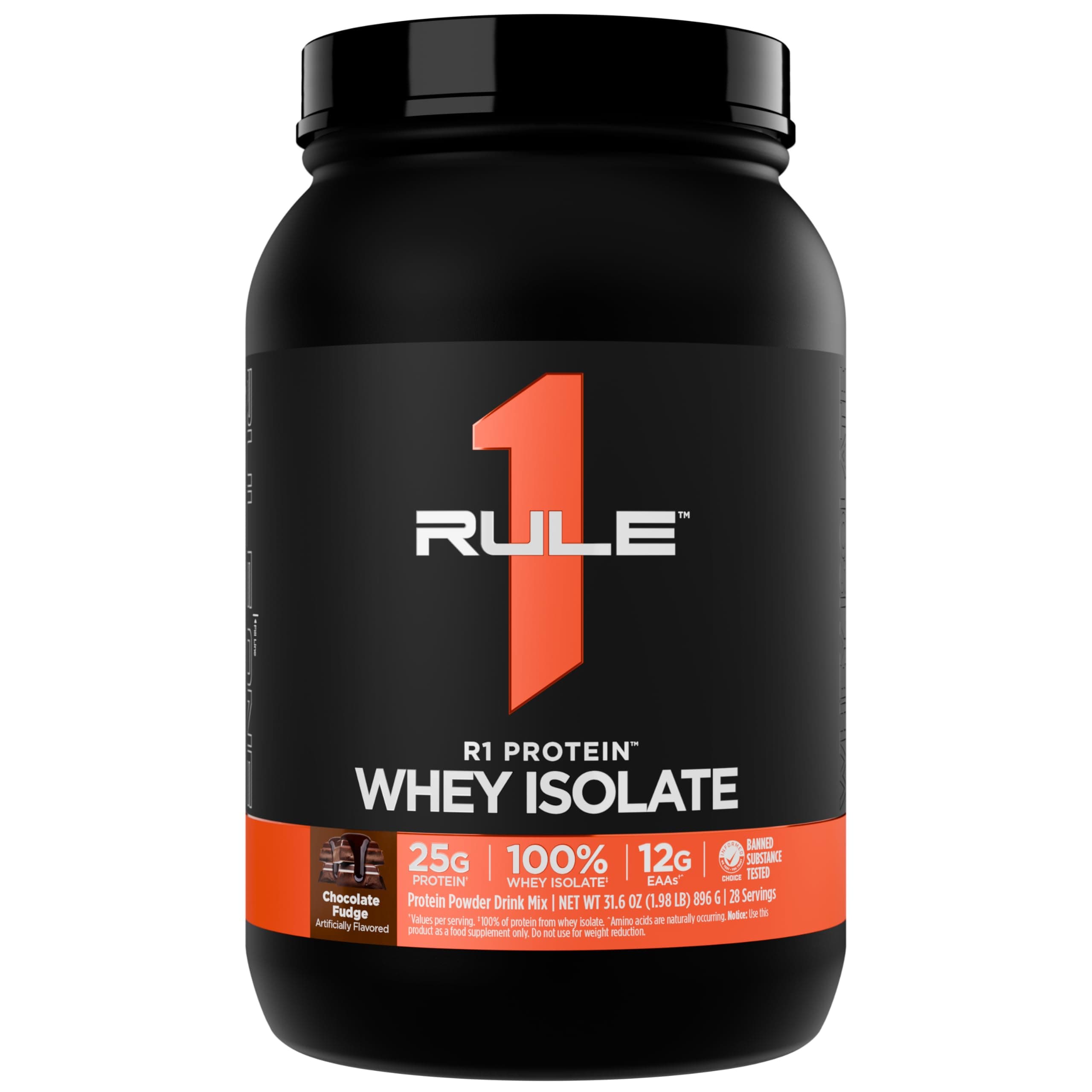 Rule One Proteins, R1 Protein - Chocolate Fudge, 25g Fast-Acting, Super-Pure 100% Isolate and Hydrolysate Protein Powder with 6g BCAAs for Muscle Growth and Recovery, 30 Servings