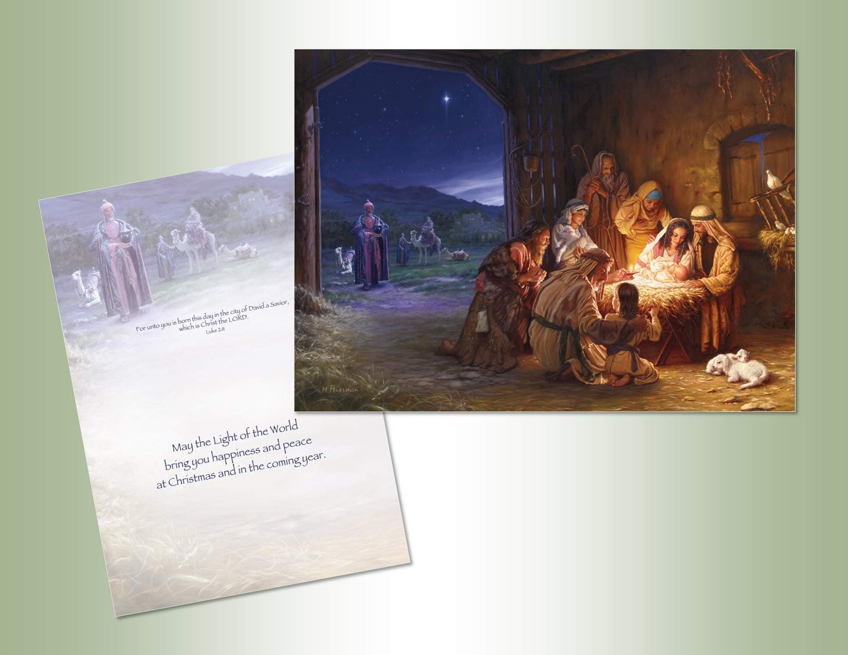 Performing Arts Religious Light Of The World Christmas Card - Boxed Set Of 18 Faith Based Holiday Greeting Cards With Envelopes Include Peaceful And Nativity Theme - Full Color Inside - Made In USA