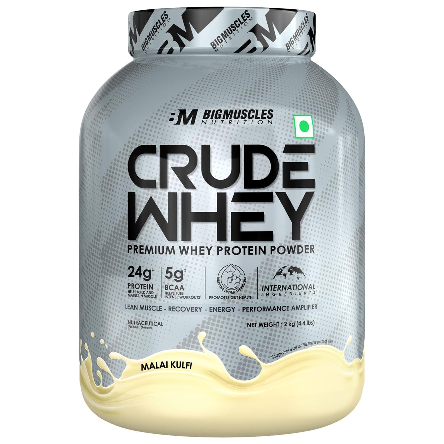 Crude Whey 2kg, Whey Protein Concentrate 80%, 24g Protein, 5.5g BCAA, 4 g Glutamine