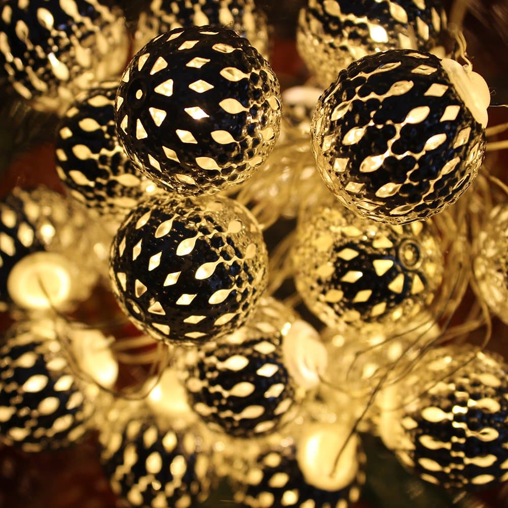 MooKiYi 2.2M Globe String Lights, Moroccan Ball String Lights Warm White,20 LED Fairy Orb Lantern String Lights for Outdoor Garden, Yard, Patio, Party, Home Decoration