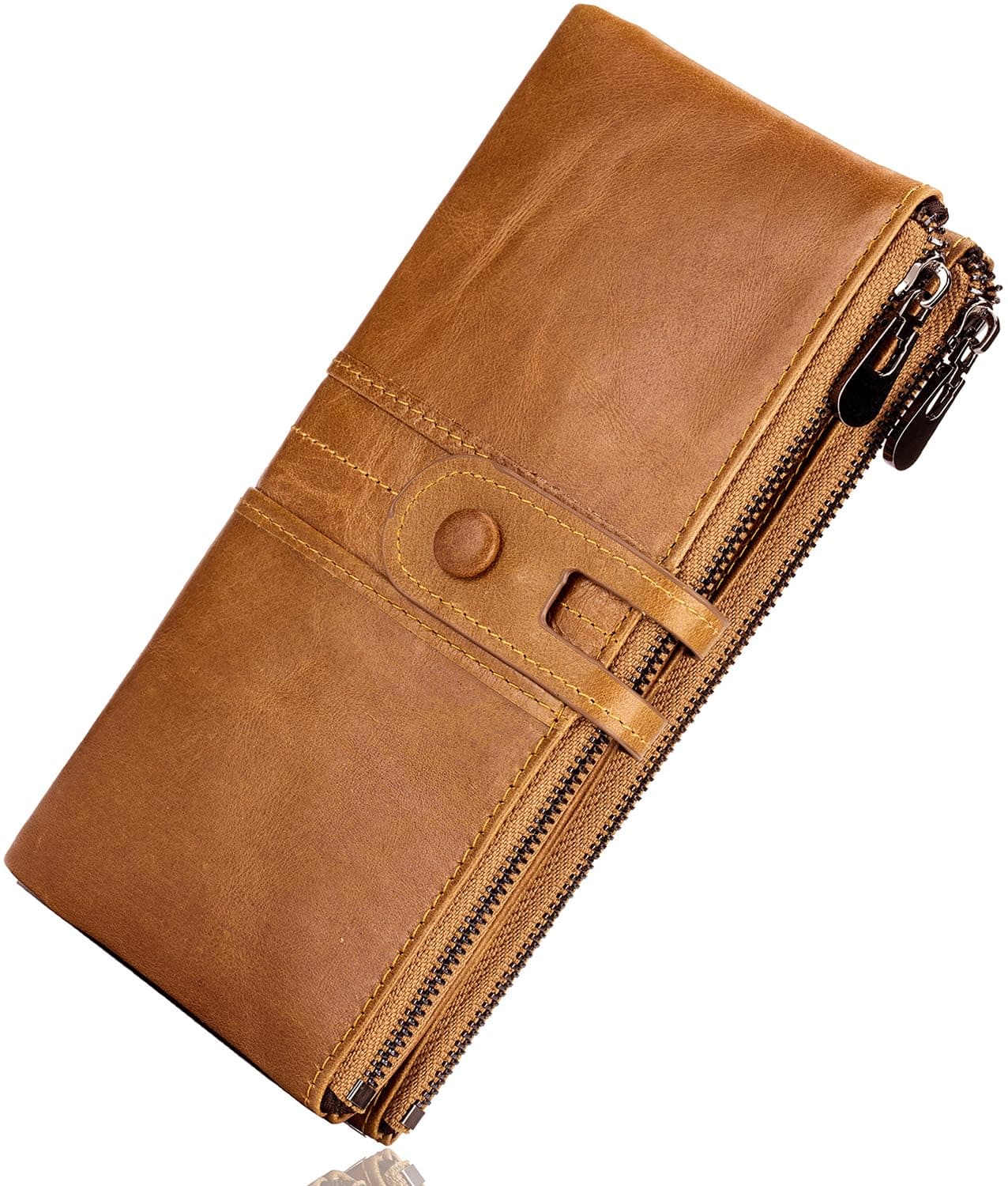 Genuine Leather Women's Wallets,Multi-Function Slim Bifold Zipper Clutch Purse,Large Capacity Card Holder with RFID Blocking