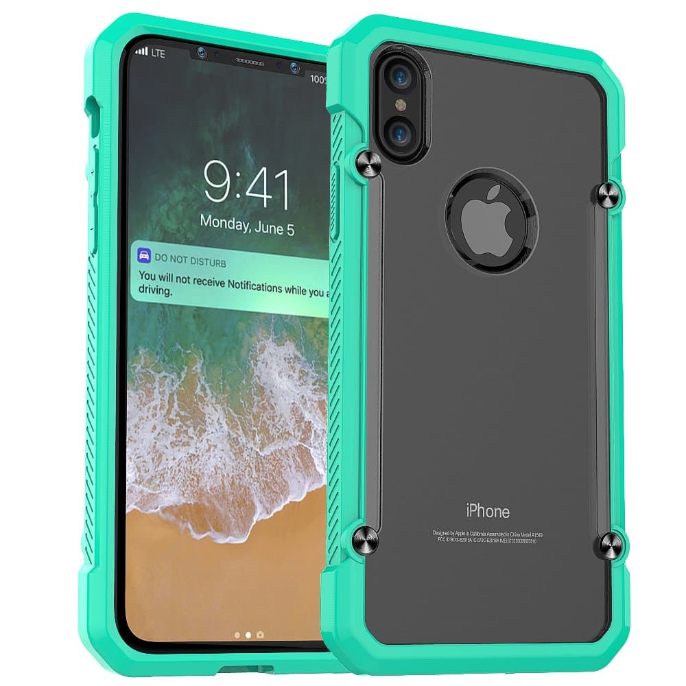 iPhone X Case, iPhone 10 Case, HKW Hybrid Heavy Duty Shockproof Full-Body Protective Clear Case [Hard PC+ Soft Silicone] Impact Protection for Apple iPhone X - Mint Green (MA1958)