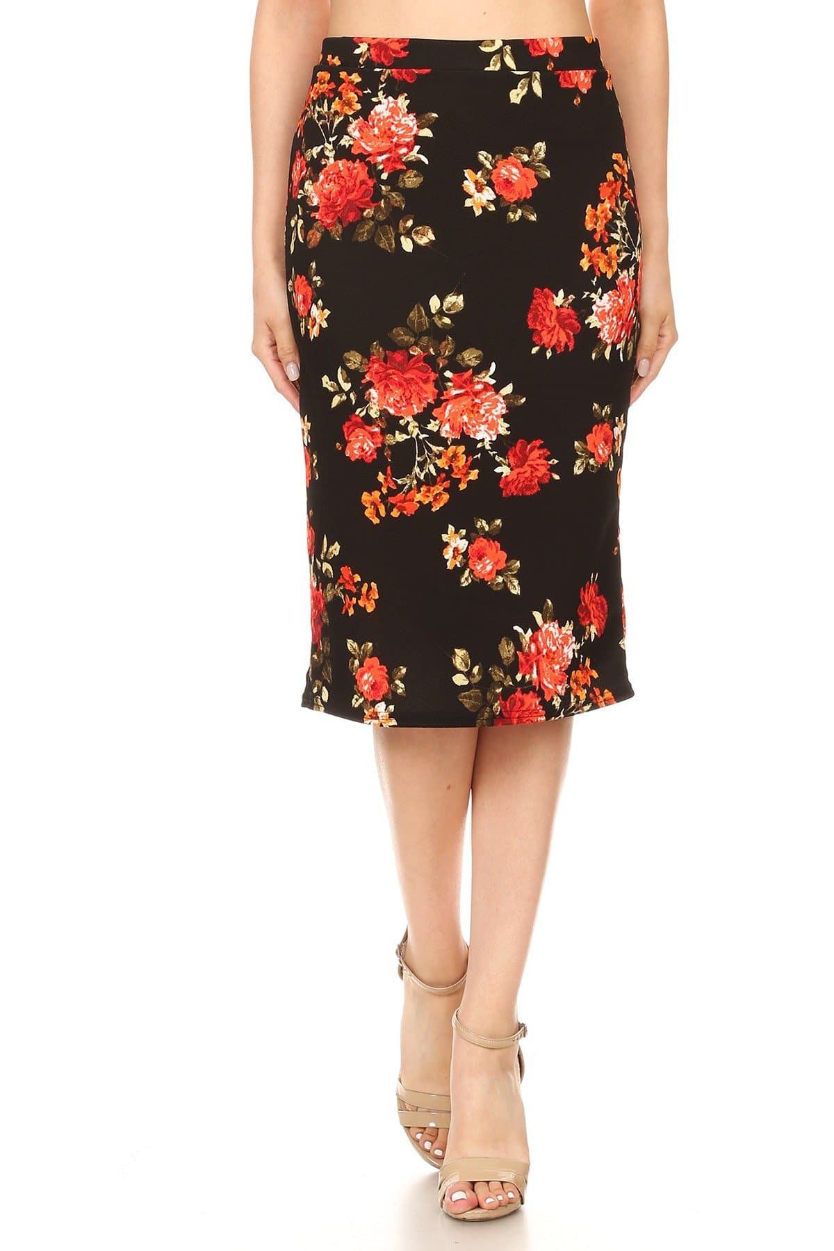 Women's Knee Length Pencil Skirt for Office Wear - Made in USA (1X, Black-Orange)