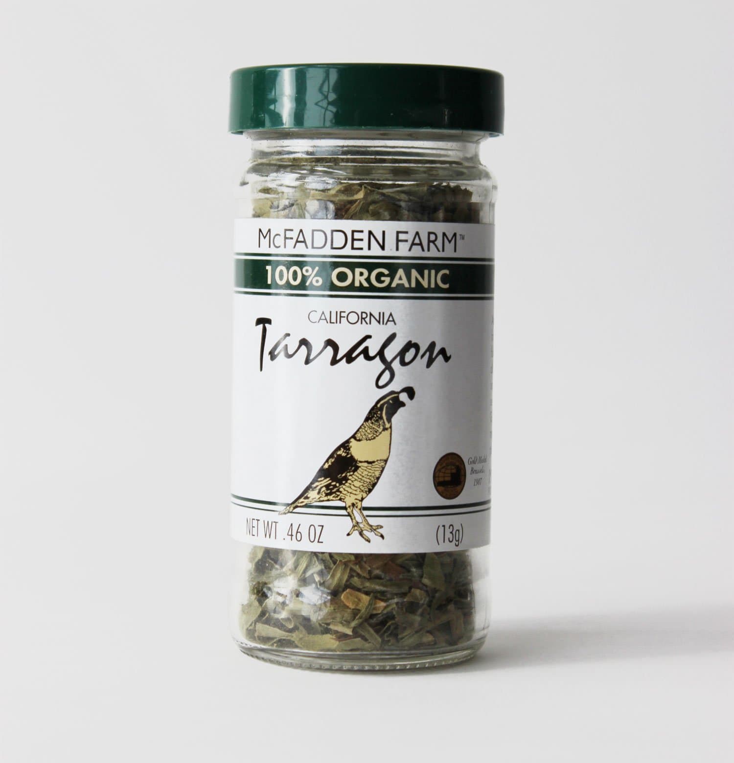 Organic Tarragon, Dried Herb, Grown and packed in the U.S.A., 0.46 oz in glass jar