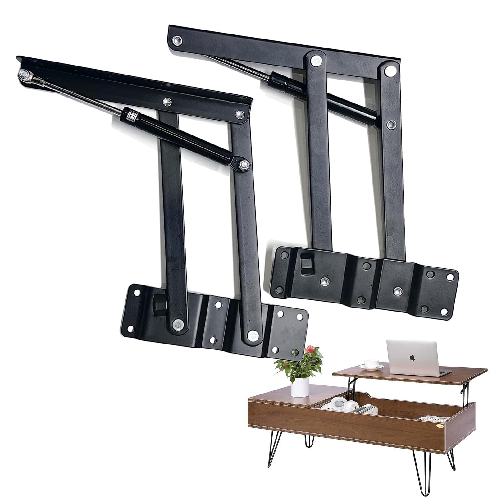 Coffee Table Lift Top Hardware,Coffee Table Lift Mechanism,Lift and Up Hinges,Gas Hydraulic Lift Top Hinges,Cold-Rolled Steel,Used for Coffee Table and Computer Desktop Lifting. (Black)