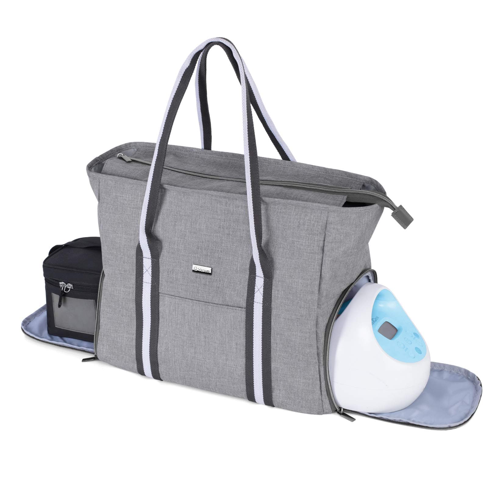 Yarwo Breast Pump Bag with Laptop Sleeve, Portable Travel Tote Bag for Most Major Breast Pump and Cooler Bag, Great for Working Nursing Moms, Gray