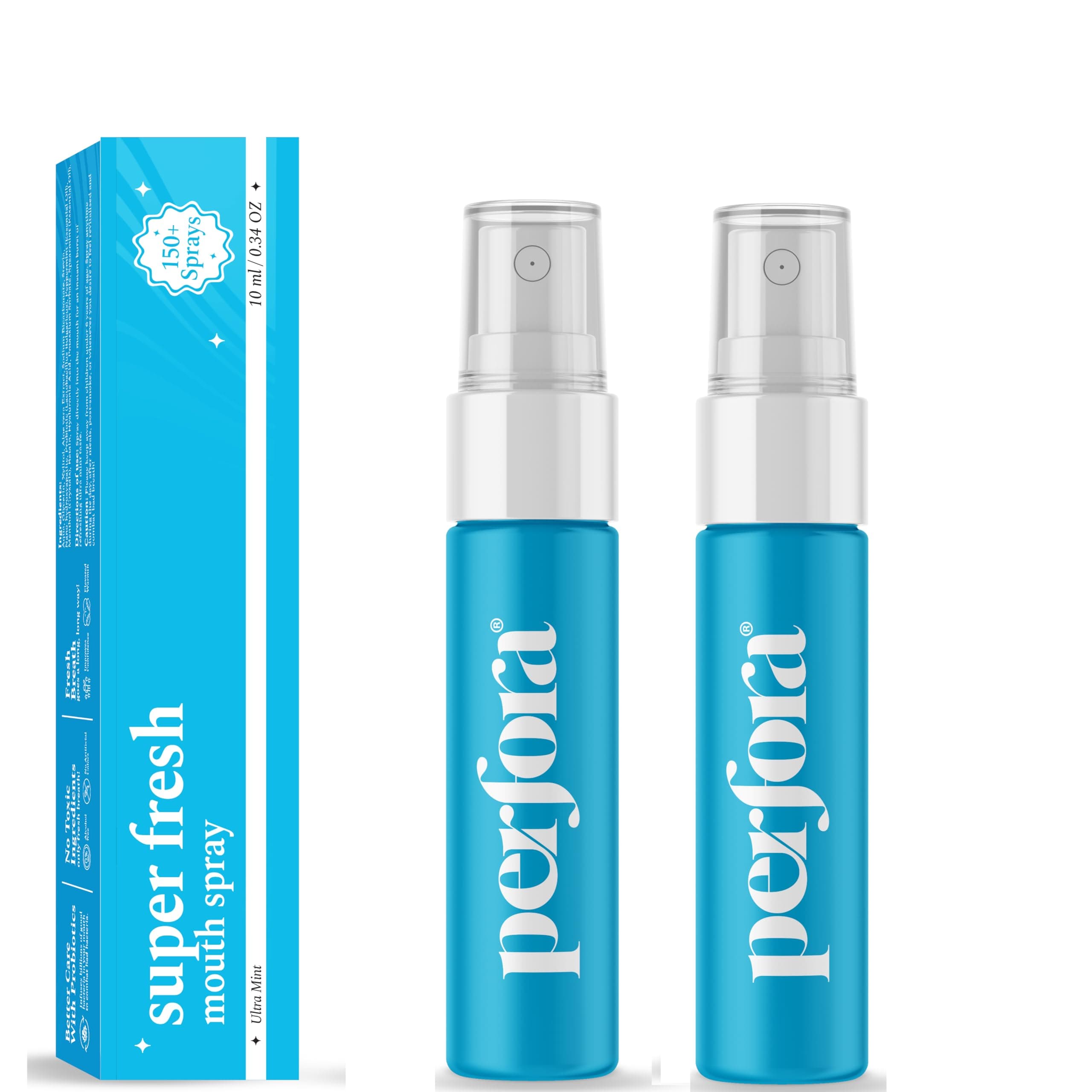 Perfora Super Fresh Ultra Mint Mouth Spray | Instant Fresh Breath, Alcohol-Free, Teeth Remineralisation, SLS Free | 10 ml x 2 | Mouth Freshener Spray for Men and Women