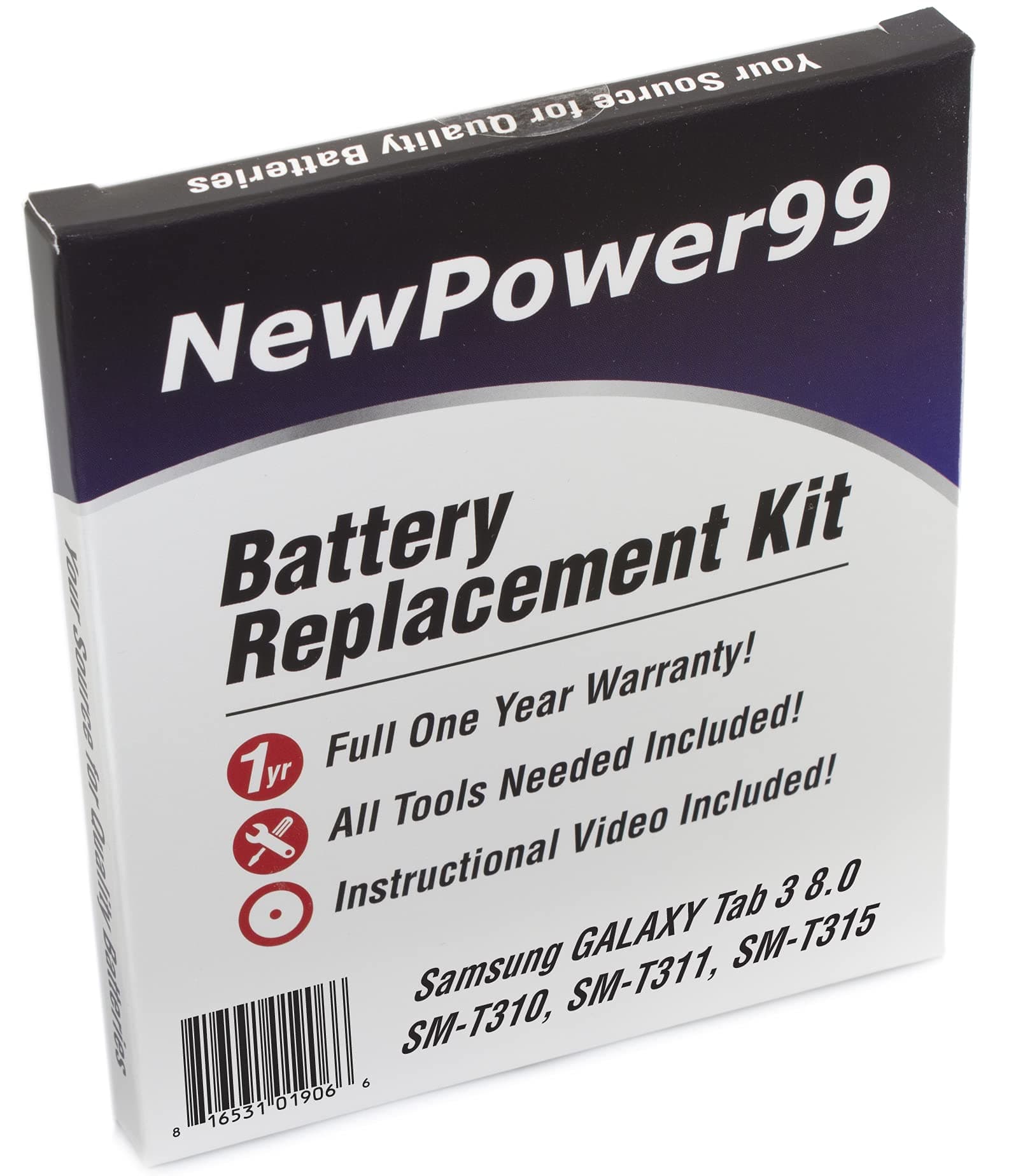 NP99sp NewPower99 Battery Kit for Samsung Galaxy Tab 3 8.0 SM-T310, SM-T311, SM-T315 with Tools, Video Instructions, Long Life Battery