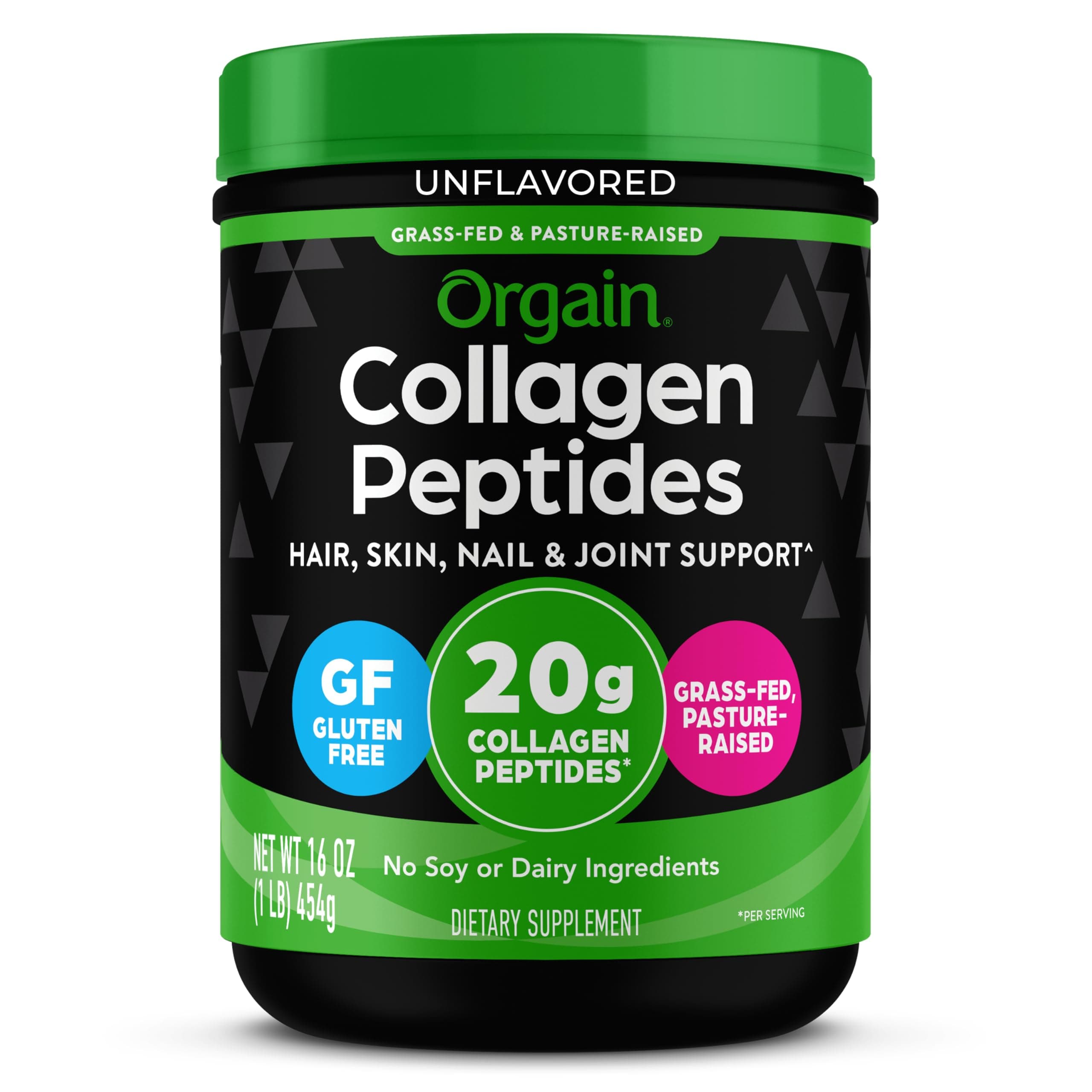 Hydrolyzed Collagen Peptides Powder For Women & Men, 20g Grass Fed Collagen, Unflavored - Hair, Skin, Nail, & Joint Support Supplement, Paleo & Keto, Non-GMO, Type I and III, 1lb
