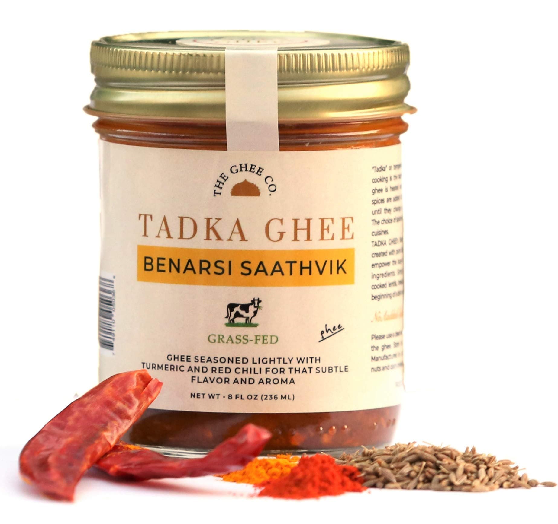 Tadka Ghee - Benarasi Saathvik Flavored Ghee by The Ghee Co, Grass-Fed Ghee, 8 ounces, No Salt. No Preservatives. Lactose Free.