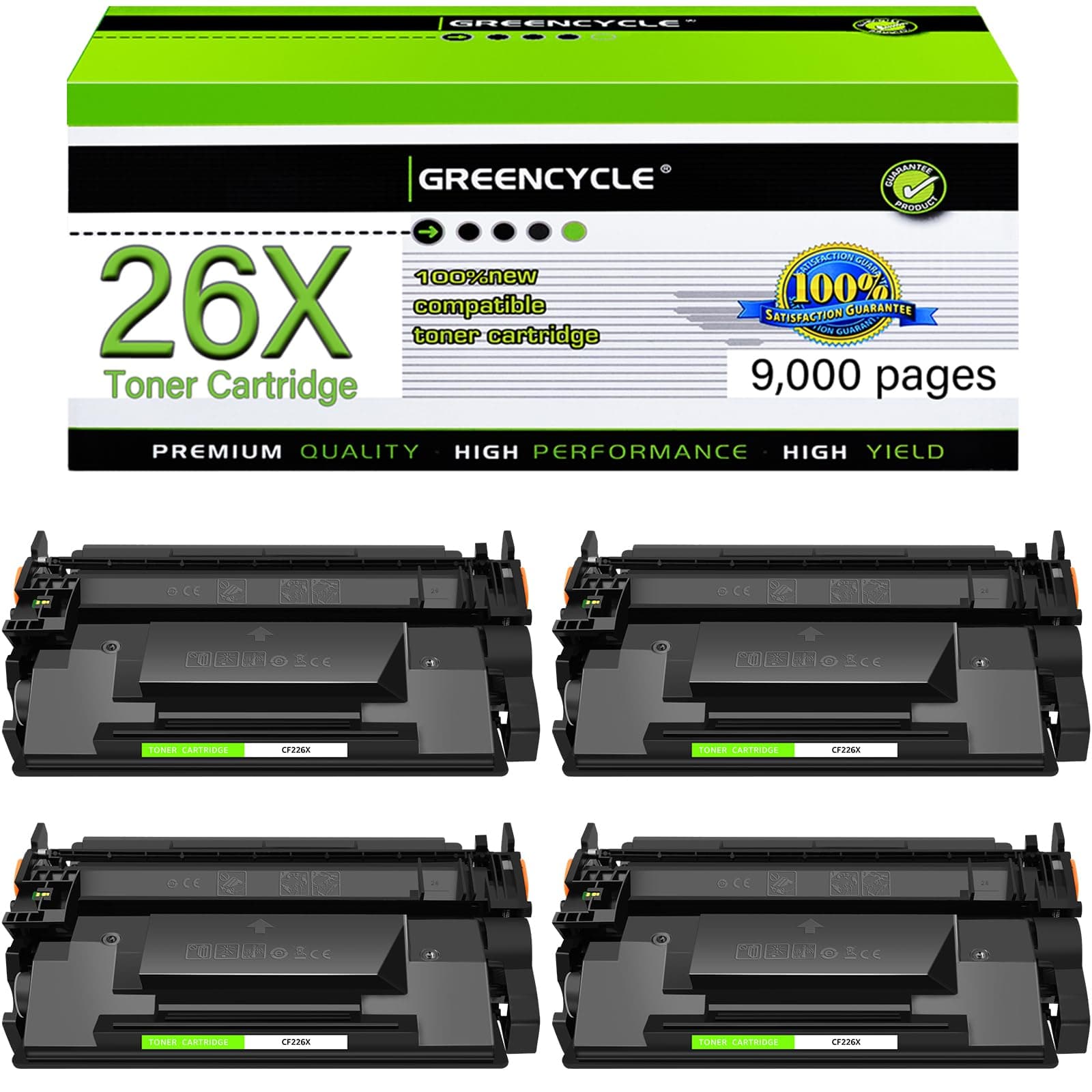 greencycle Compatible Toner Cartridge Replacement for HP 26X CF226X for LaserJet Pro M402n M402dn M402dw M402dne, MFP M426fdw M426fdn Printer Enhanced Version (Black, 4-Pack)