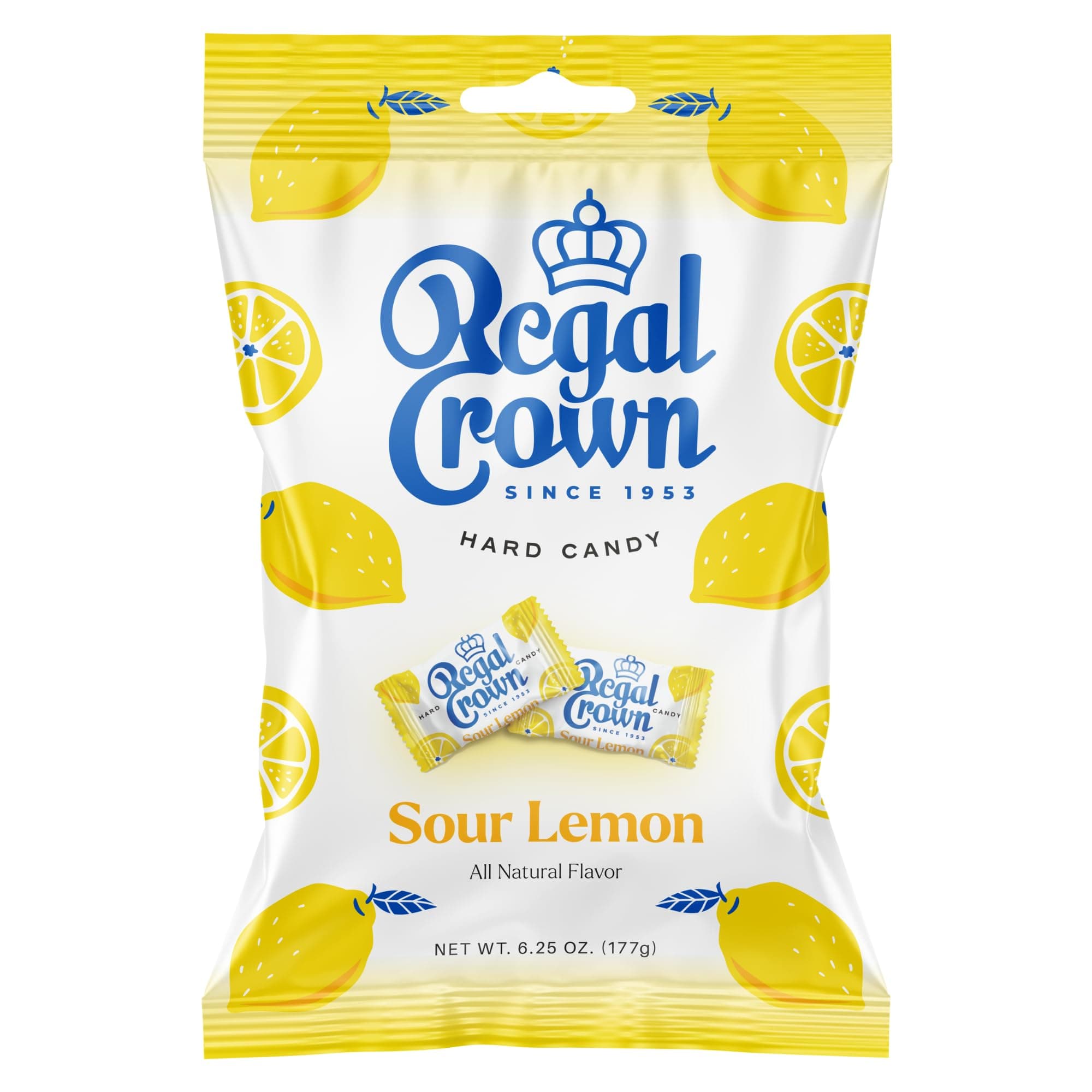 Regal Crown Sour Lemon Hard Candy | Old Fashioned Sour Lemon Candy | Traditional Lemon Candy Brought To You By Iconic Candy | 6.25oz Peg Bag (1)