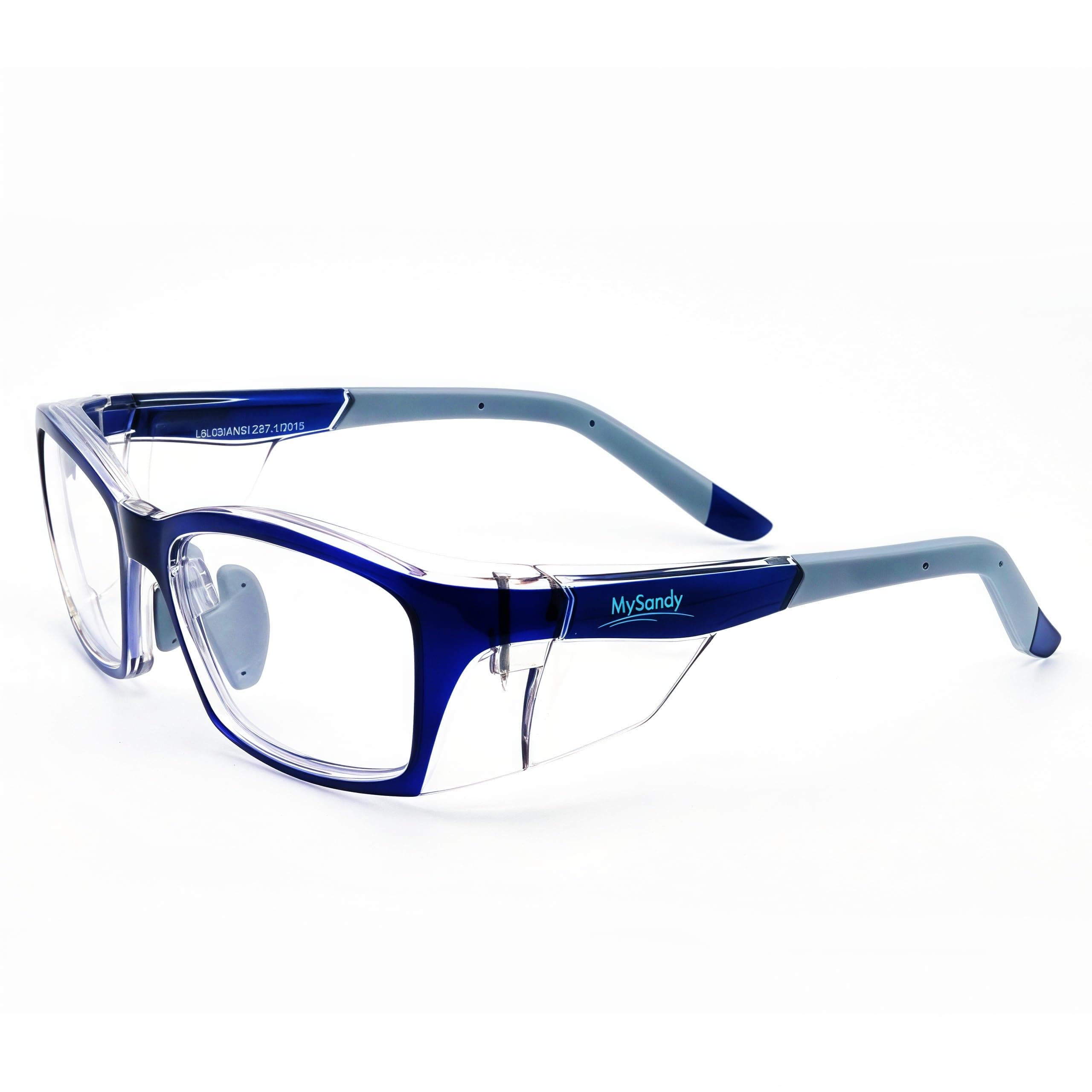 MYSANDYANSI Z87.1 Safety Glasses with Side Shields & RX Insert, Anti Fog/Blue Light PC Lens, Adjustable Nose Pads + Retainer Strap, Lightweight Fashion Eyewear (Case & Kit Included)