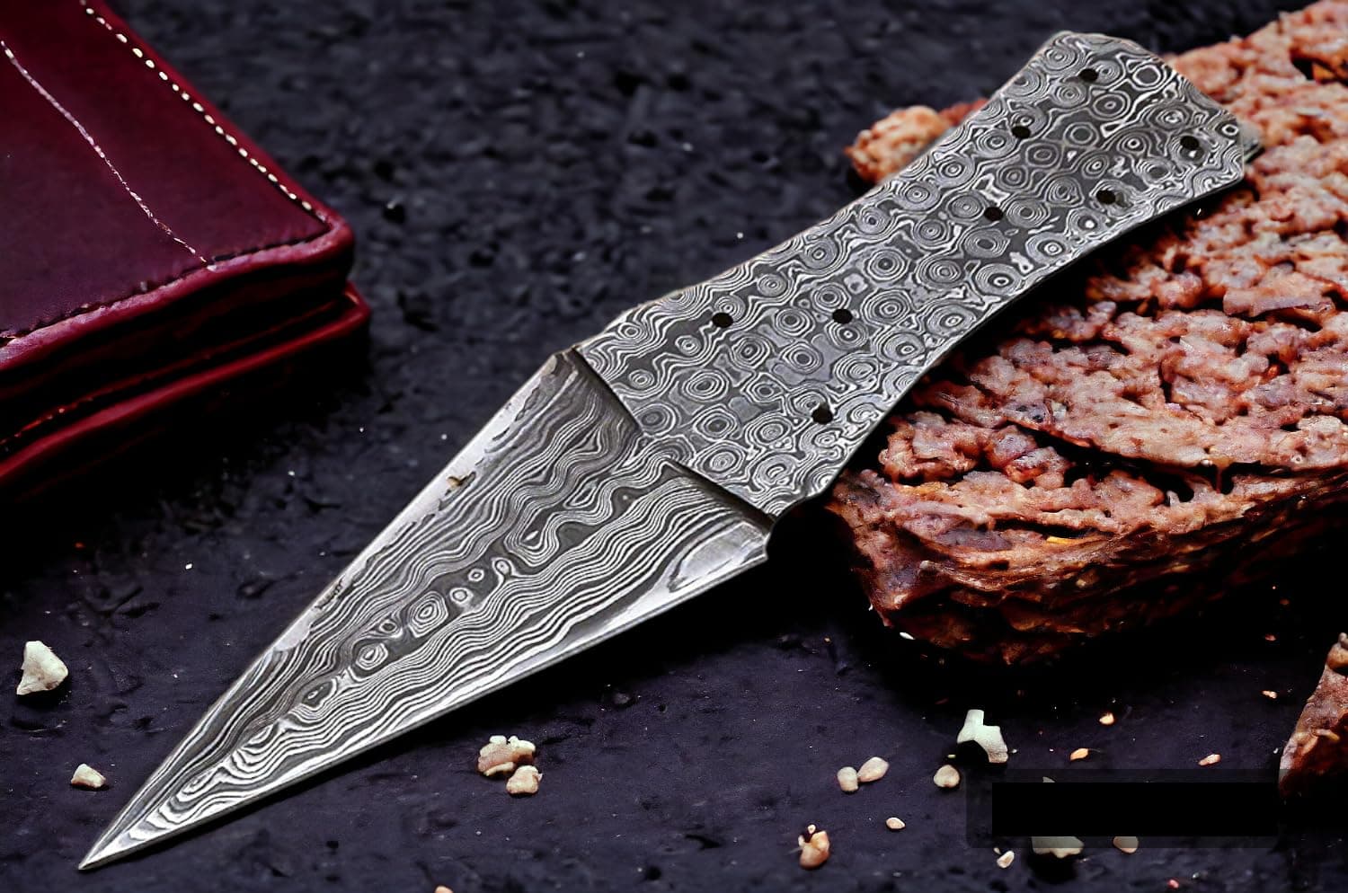 Wilson Roy Damascus Steel Full Tang Blank Blade knife Double Edge knife Dagger knife Custom Handmade for Knife Making supplies-DS6