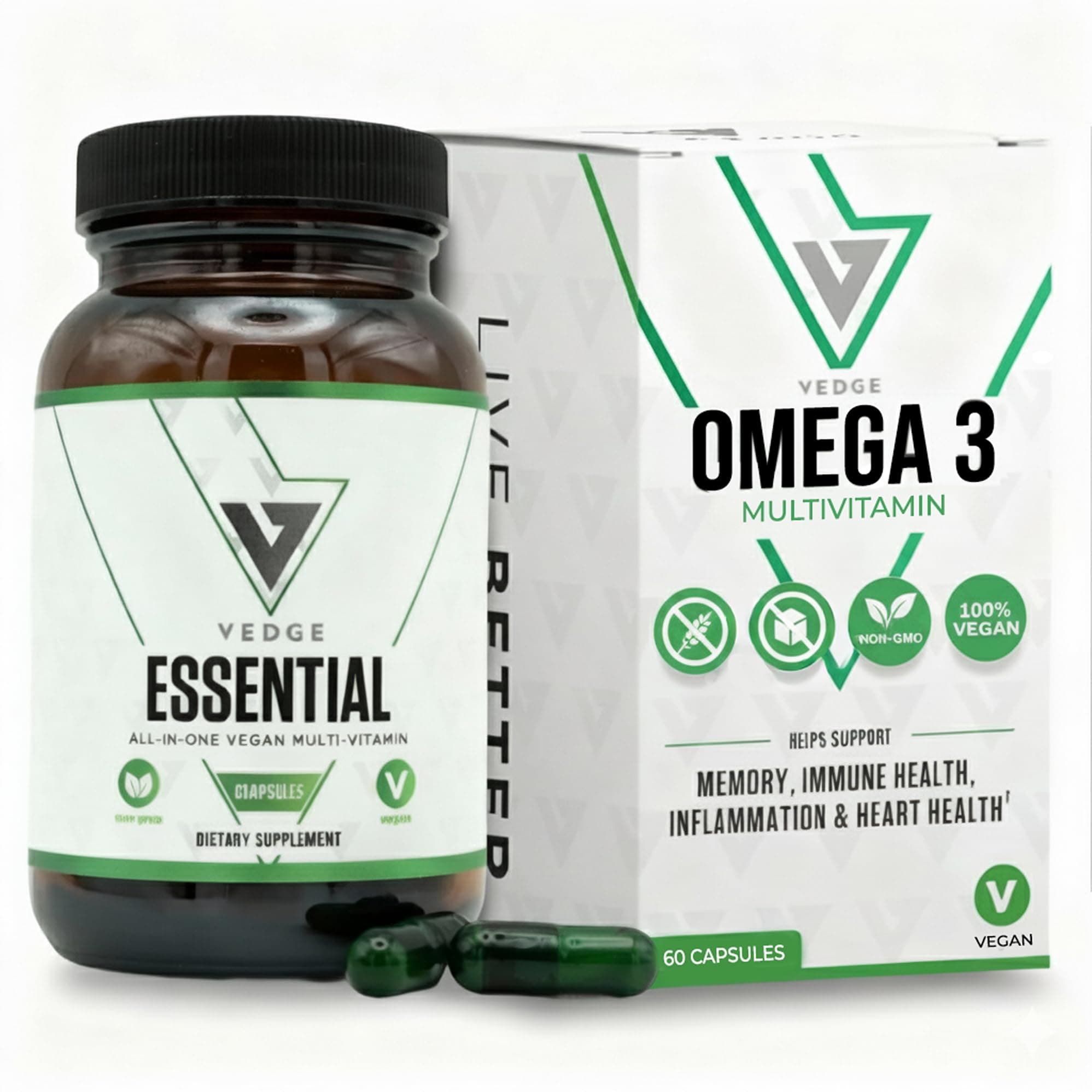 VEDGE Vegan Omega 3 Multivitamin for Women and Men – Plant-Based Algal EPA & DHA + Vitamin B12, Vitamin D, K2, Magnesium, Zinc & Selenium – 30-Day Supply – Non-GMO, Gluten Free, Made in USA