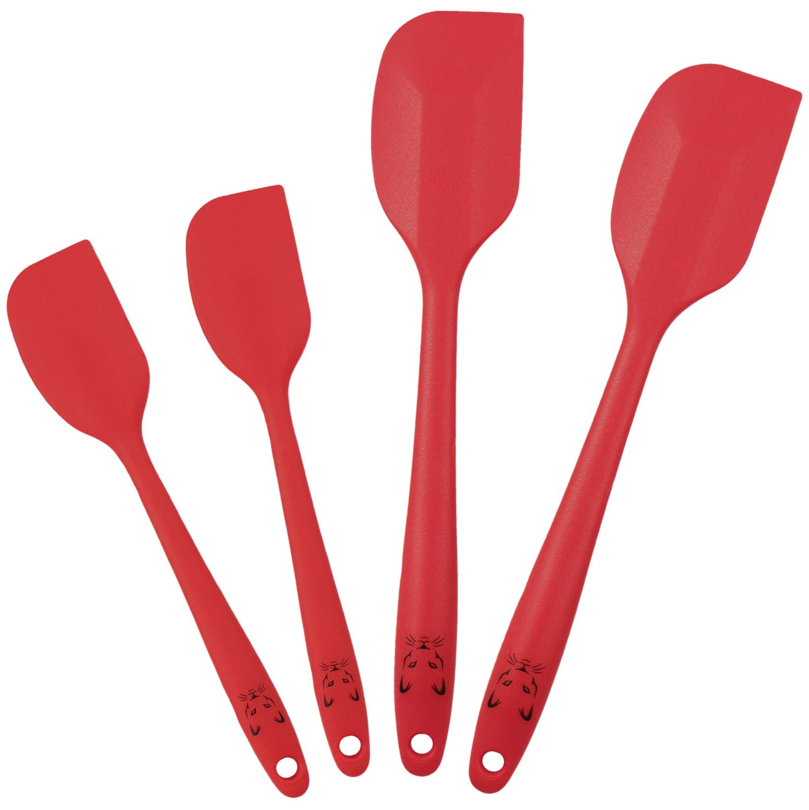 4 Piece High Heat Silicone Spatula Set by Cougar Chef - Non Stick, Flexible, 2 Large & 2 Small, Strong Stainless Steel Core, Seamless One-Piece Design, Dishwasher Safe (Red)