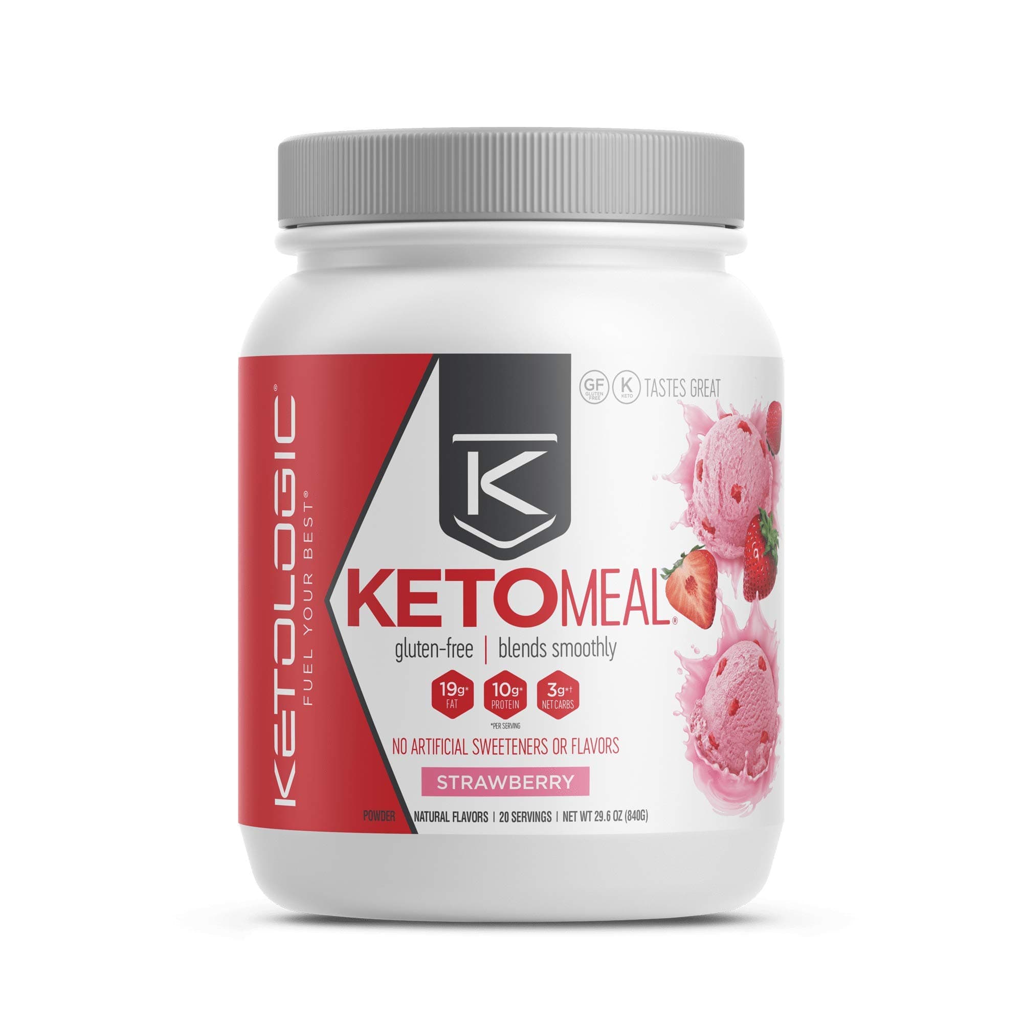 KetoLogic Keto Meal Replacement Shake with MCT, Strawberry | Low Carb, High Fat Keto Shake | Promotes Weight Loss & Suppresses Appetite | 20 Servings