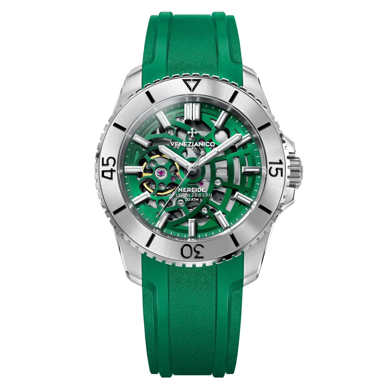 Men's NEREIDE ULTRALEGGERO42-3921507 Automatic Diver's Watch, Case Diameter: 1.7 inches (42 mm), Water Resistant to 20 ATM, Made in Italy, green, Modern