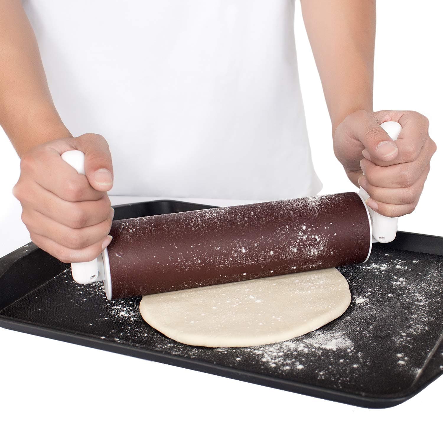 Silicone Rolling Pin by Solo Kitchen! Best rolling pin with Adjustable Handles For Perfectly Even Dough & Hard To Reach Places! Perfect non-stick baking rolling pin to make pizzas, cookies and pasta