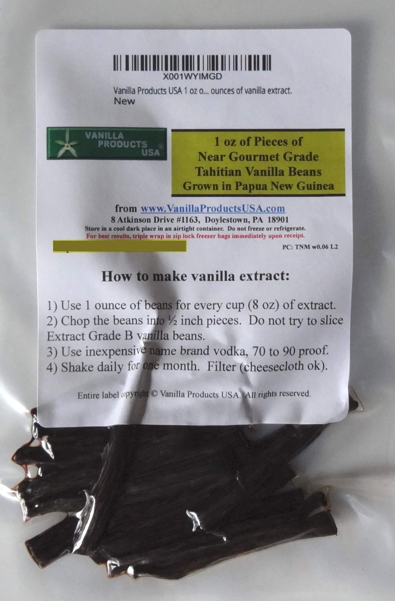 Vanilla Beans 1 oz ounce Tahitian Mixed Grade Vanilla Bean Pieces Splits Wholes grown in PNG by Vanilla Products USA Makes 8 ounces of vanilla extract