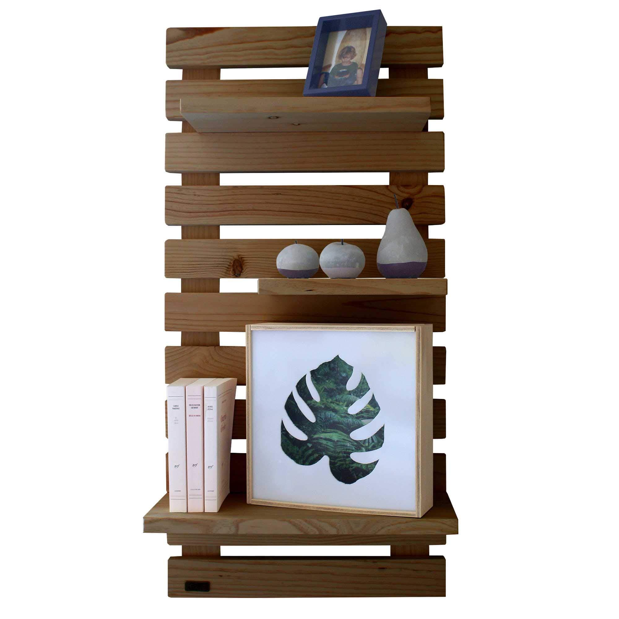 Liza Line Decorative Wooden WALL SHELF Bookcase, Bookshelf. Storage Display Unit with 3 Floating Shelves. Solid Nordic Wood - 101x50x21cm (Walnut Brown)