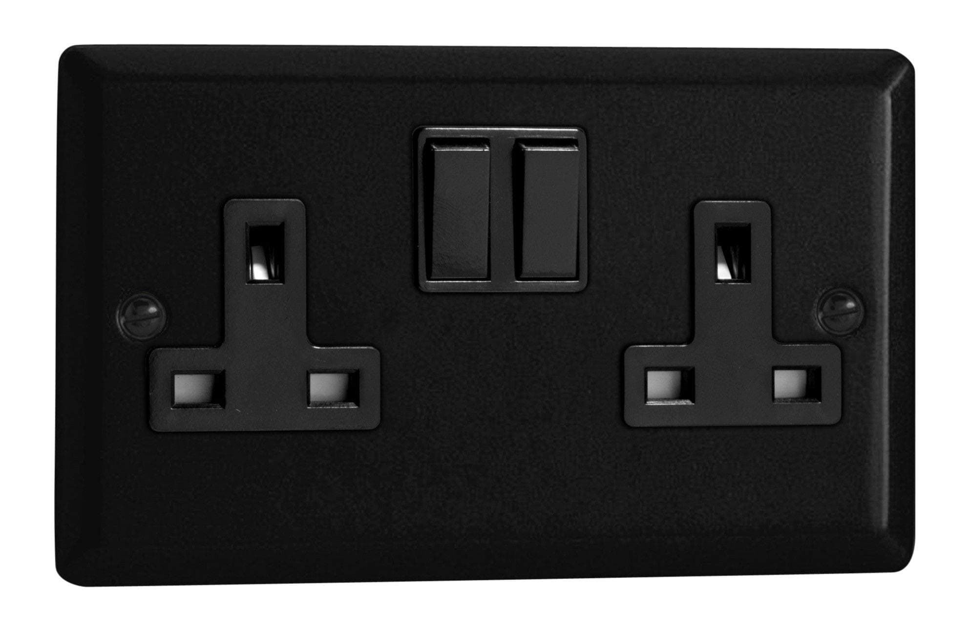 Varilight Urban Matt Black 2 Gang Double Pole Switched 13 Amp Plug Socket wit...