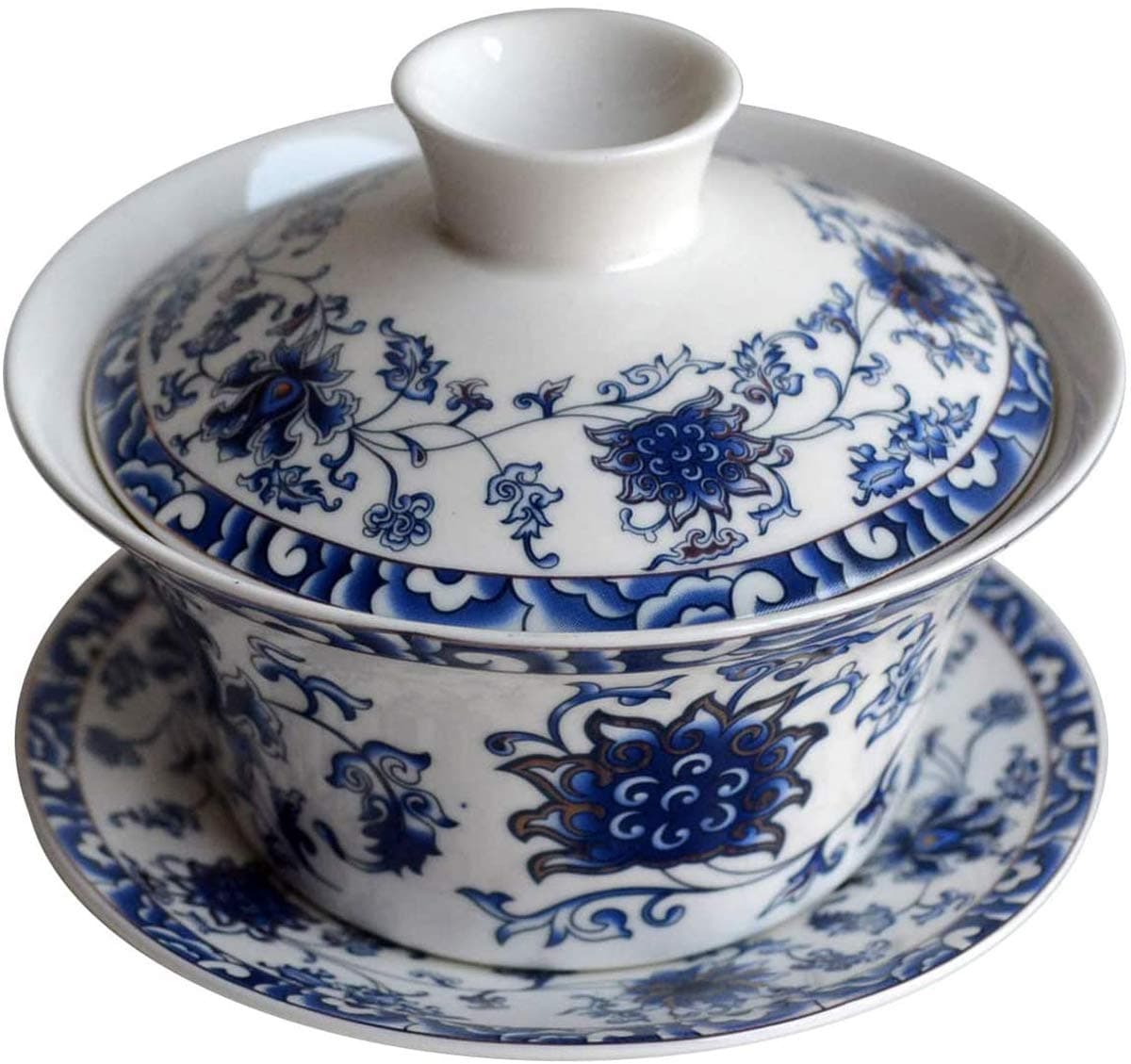 Eplze YBK Tech 10oz Large Gaiwan, Porcelain Kung Fu Tea Cup with Saucer and Lid, Chinese Traditional Gaiwan, Sancai Tea Bowl (1#)