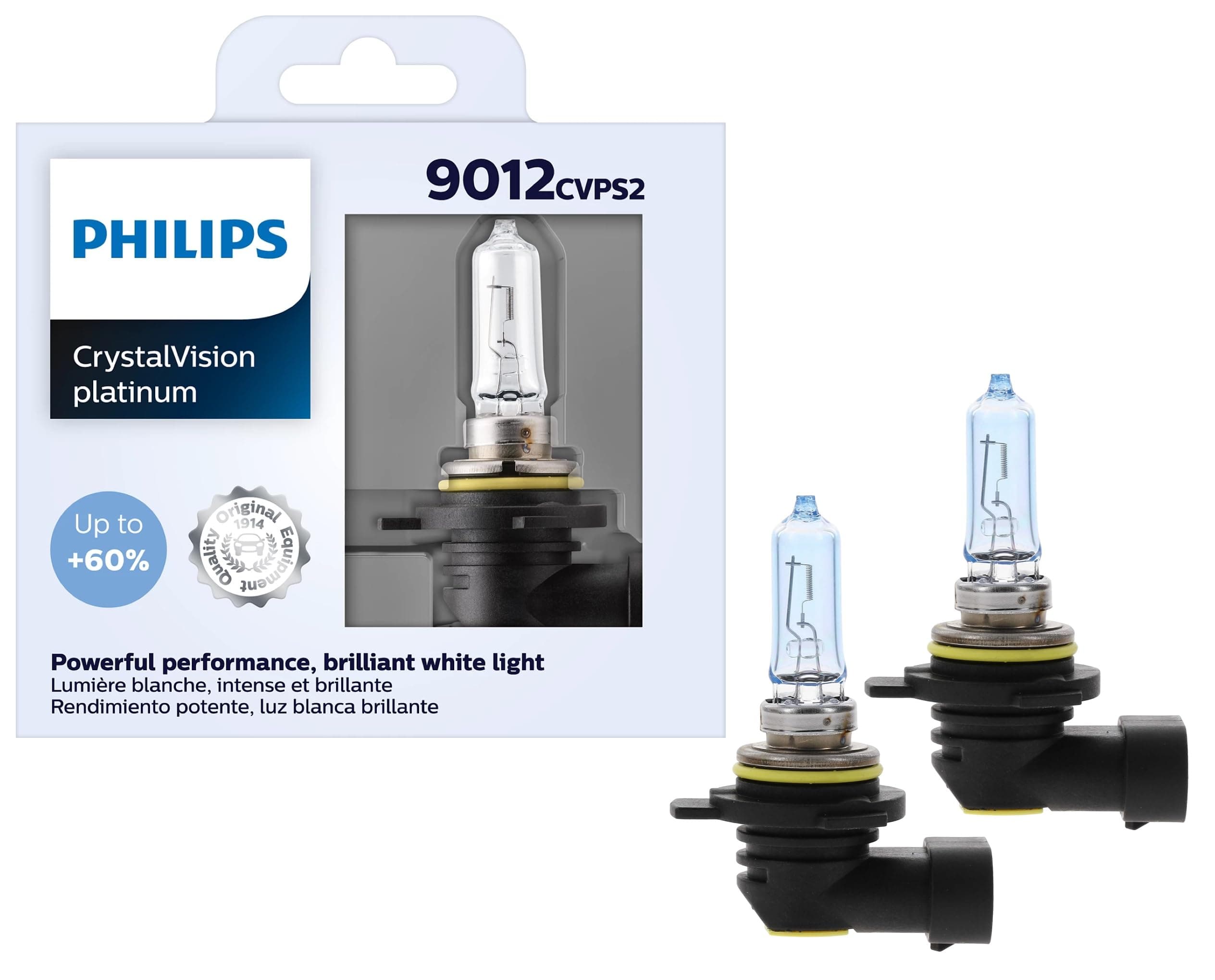 Philips Automotive Lighting 9012 CrystalVision Platinum Upgrade Headlight Bulb, Pack of 2, 9012CVPS2