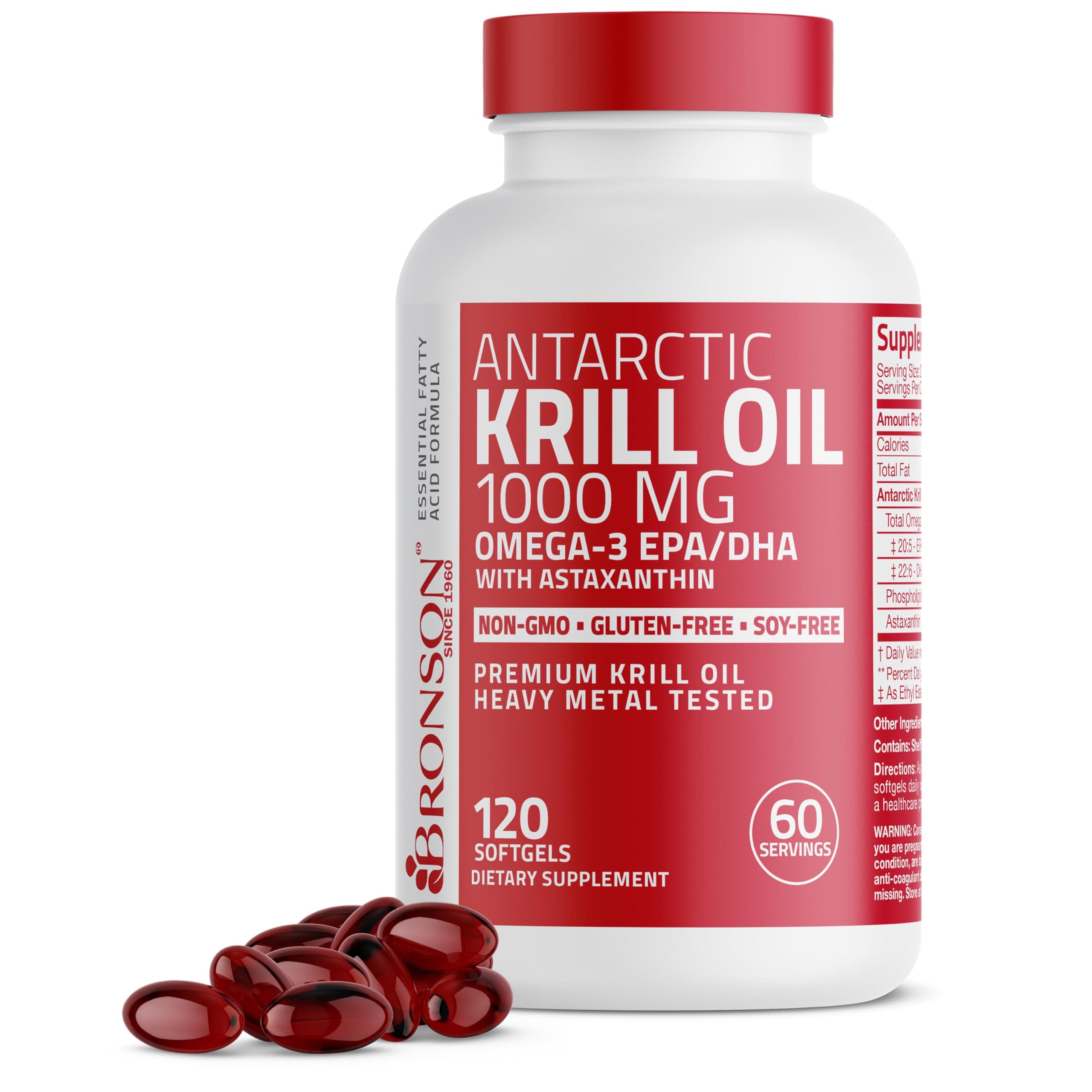 Antarctic Krill Oil 1000 mg with Omega-3s EPA, DHA, Astaxanthin and Phospholipids 120 Softgels