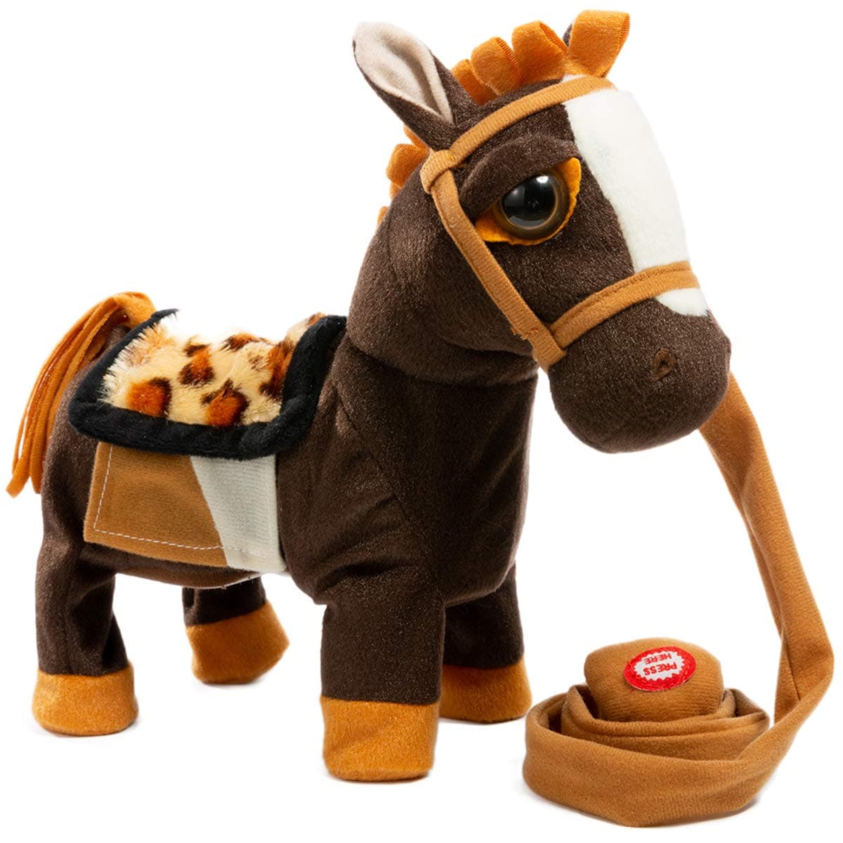 Stuffed Animal Plush Pony Toy My First Pony Walk Along Toy Realistic Walking Actions with Horse Sounds and Music Brown