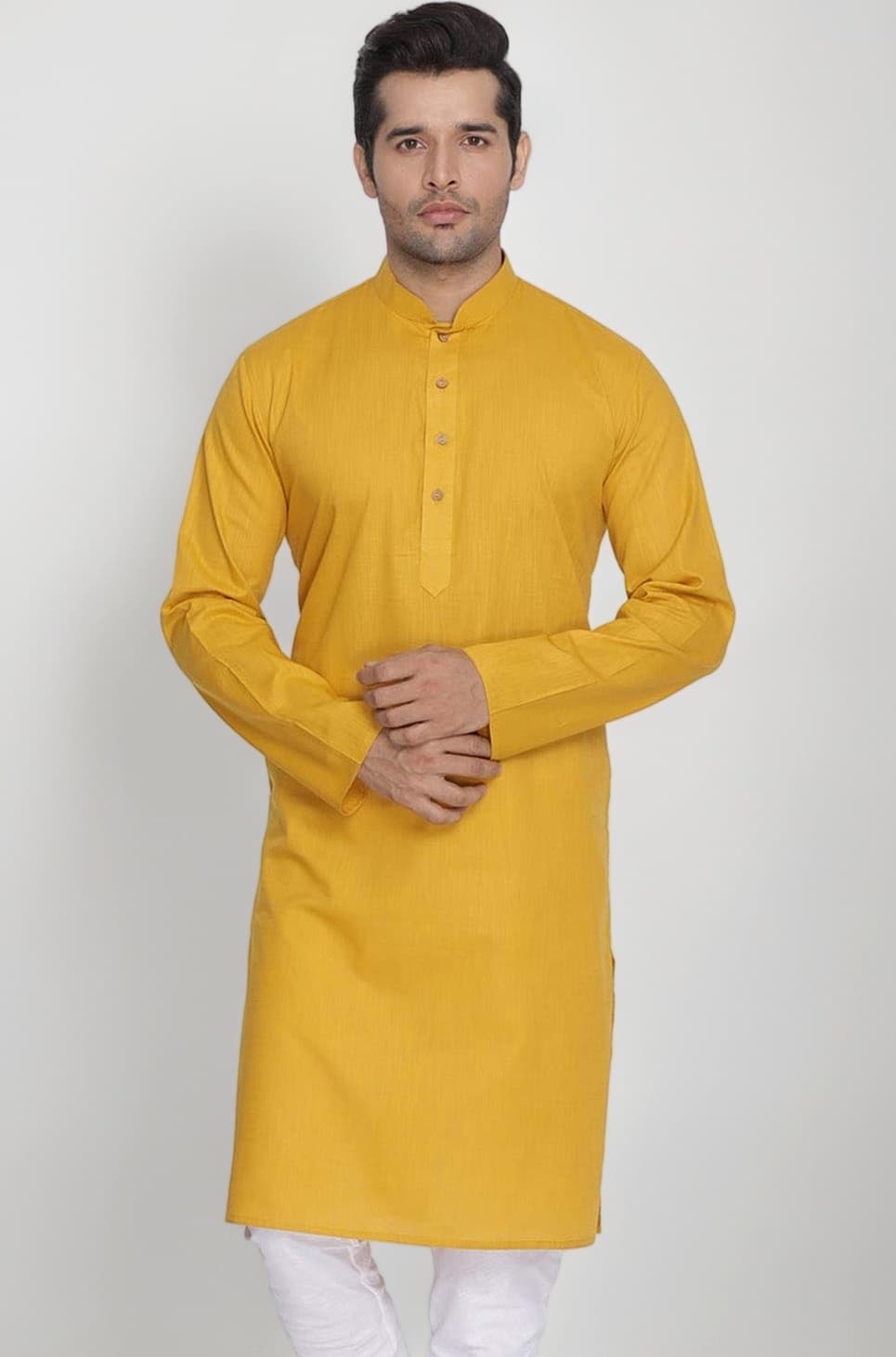 VASTRAMAY Mens Cotton Linen Kurta - Timeless Elegance for Festivals & Events | Plain Solid Full Sleeves Mandarin Collar Kurta | Traditional Indian Wear for Independence Day & Republic Day