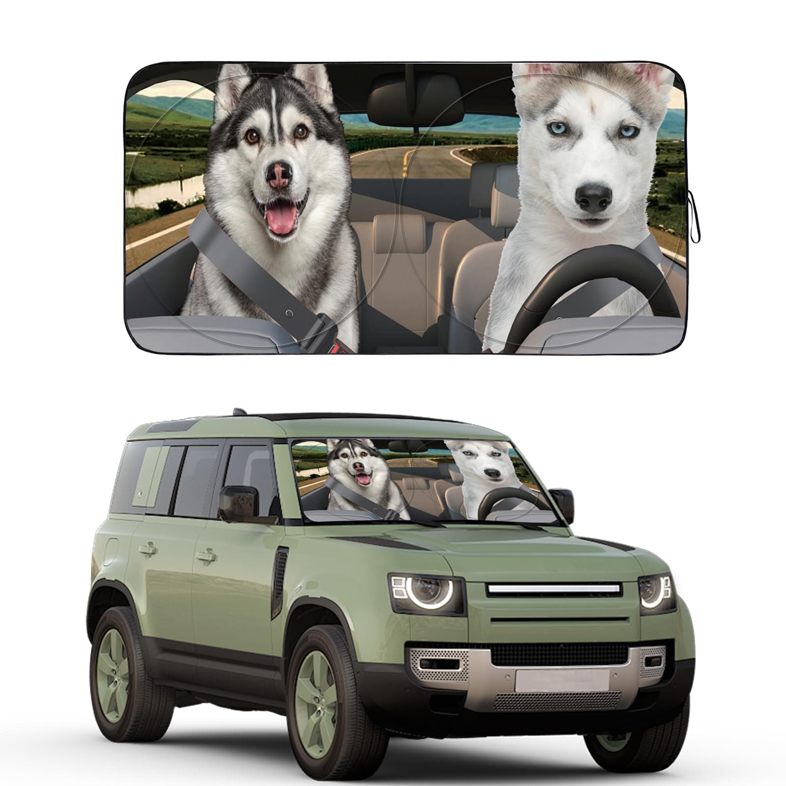 Windshield Sun Shade 2024 Newest Sunshade for Car Windshield Front Window Sun Visor Shades FUUNY Design Blocks UV Rays Sun Protection for Car Truck SUV Auto Accessories (Dogs, Large