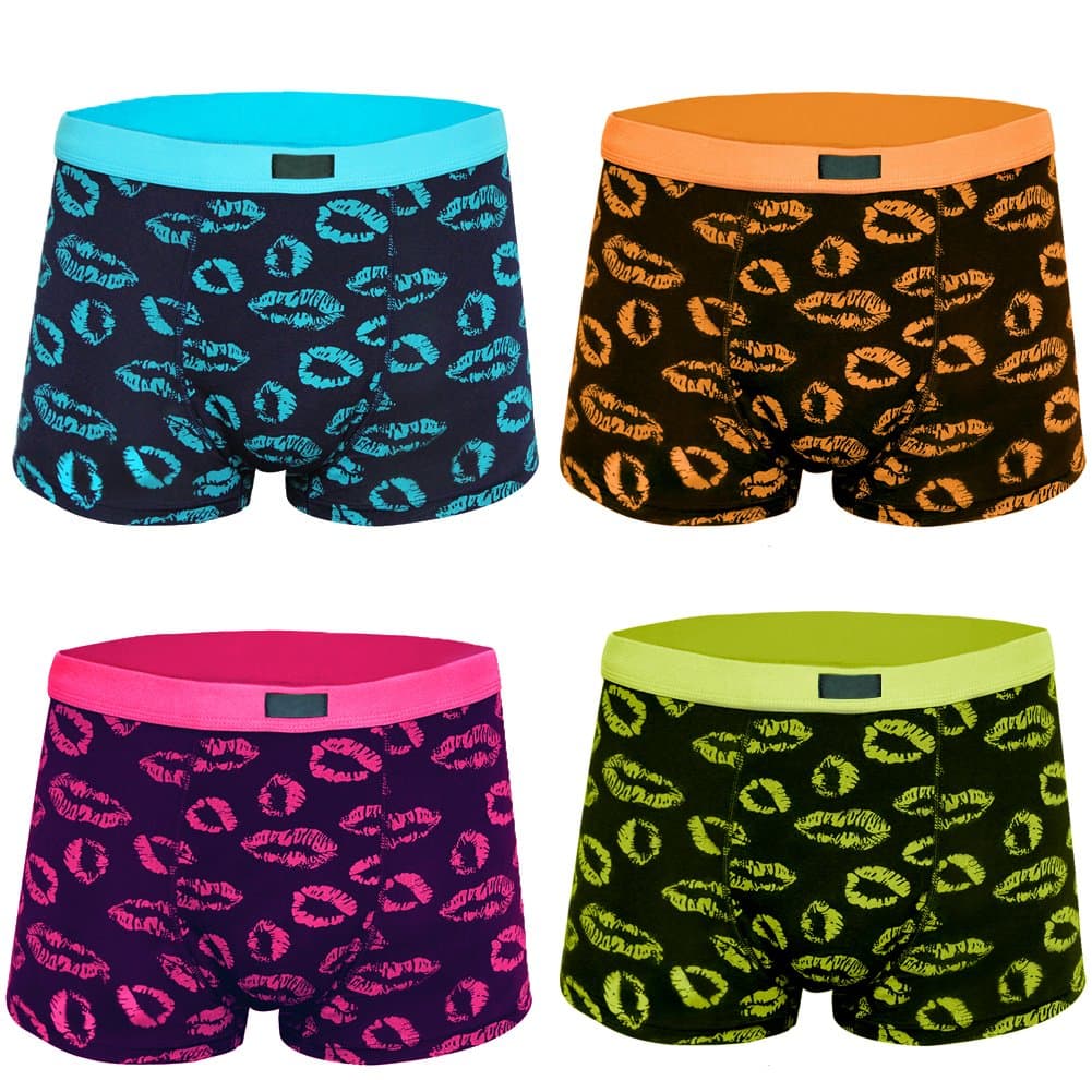 XuyIeYMen's Modal Boxers Pack of 4 Shorts Low Rise Cool Camouflage Military Lips Printed Panties Underwear Multi Pack Boxer Briefs Underpants Trunks
