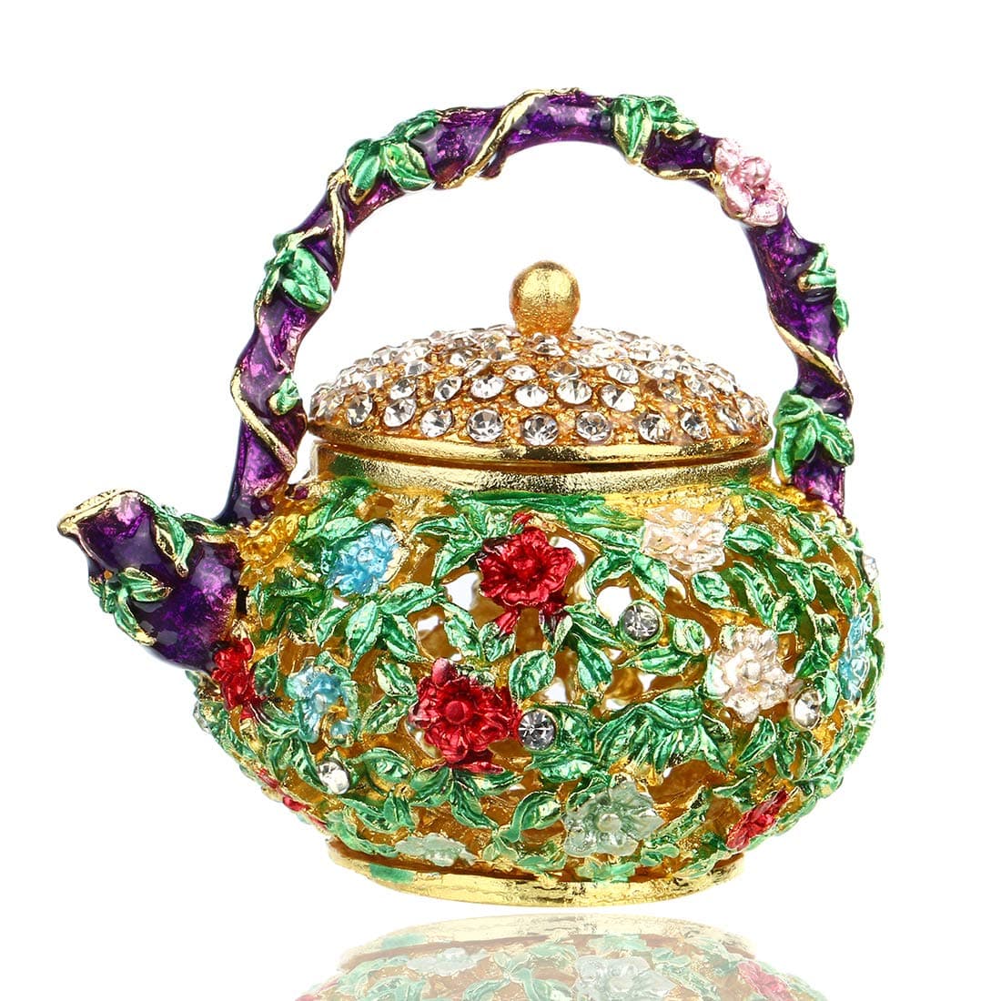 YUFENG Mini Teapot Trinket Box Hinged for Girls Ring Holder Handmade Ring Holder Dish Decorated (teapot) by YUFENG
