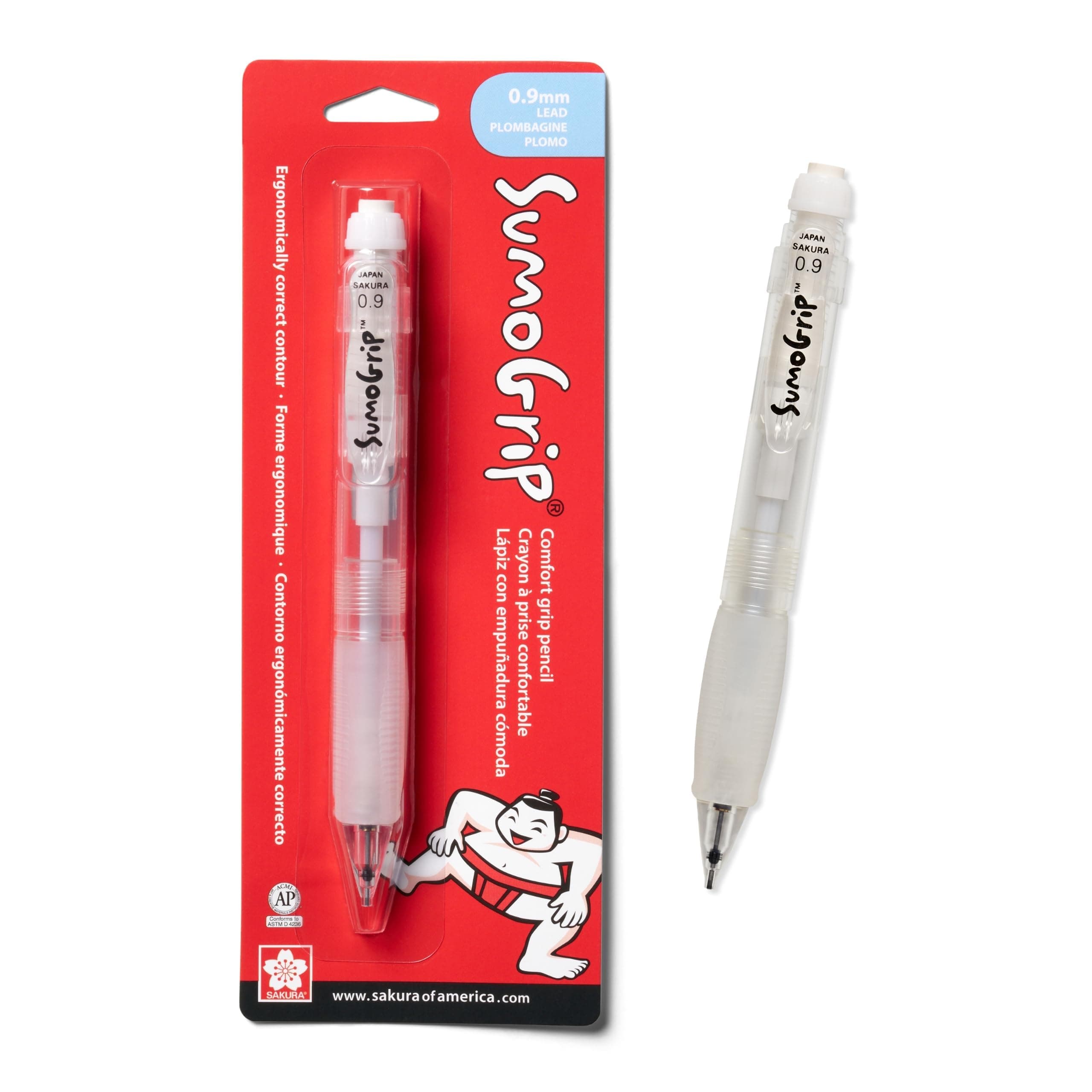 SAKURA SumoGrip Pencil with Comfort Grip - 0.9 mm Ergonomic Mechanical Pencil - Clear