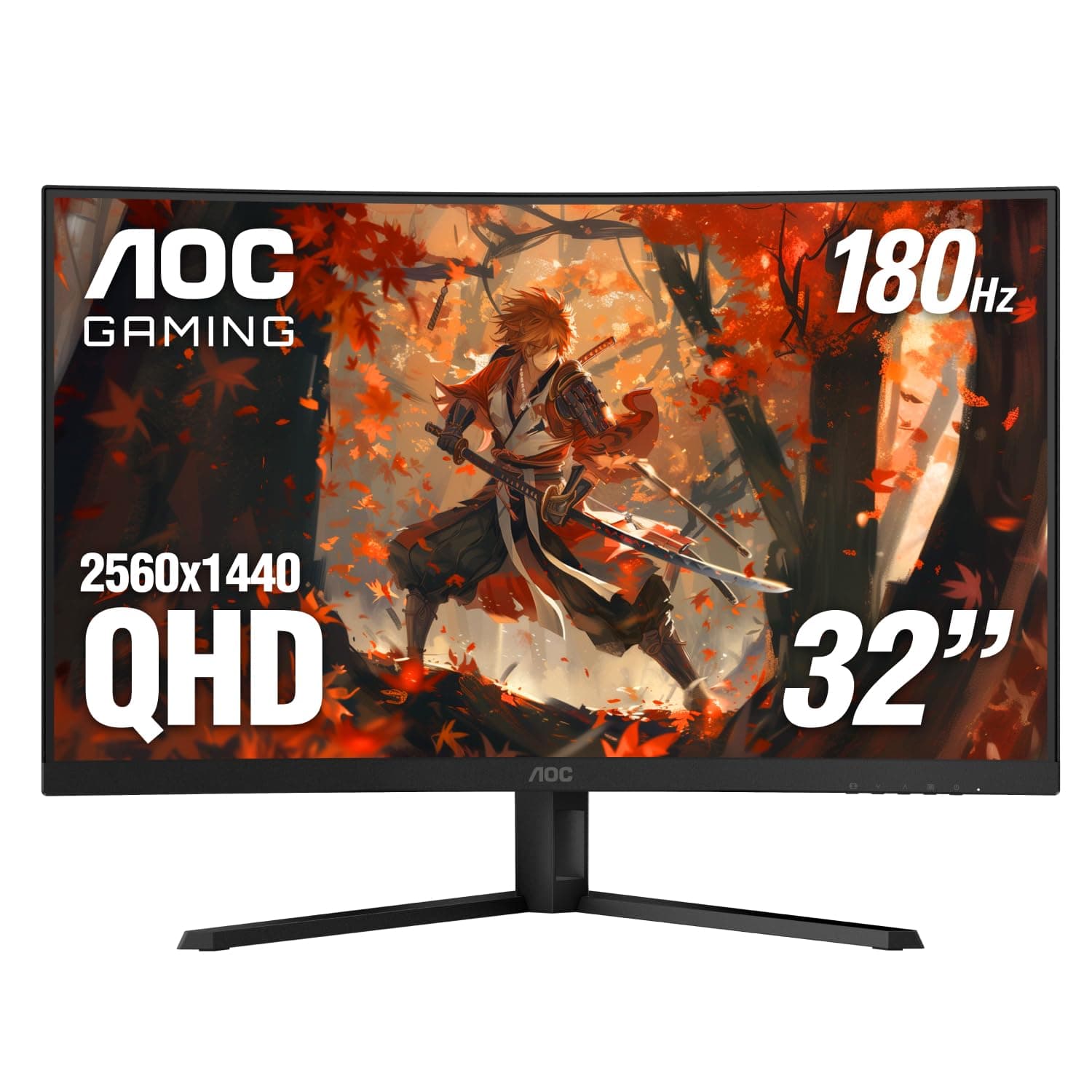 AOC CQ32G4VE 32" Curved Ultra-Wide Gaming Monitor QHD 2560x1440, 1500R, 180Hz, 0.5ms MPRT, 2X Display Port, HDMI, HDR, Gaming Console Compatible, 3-Year Zero Dead Pixel Guarantee