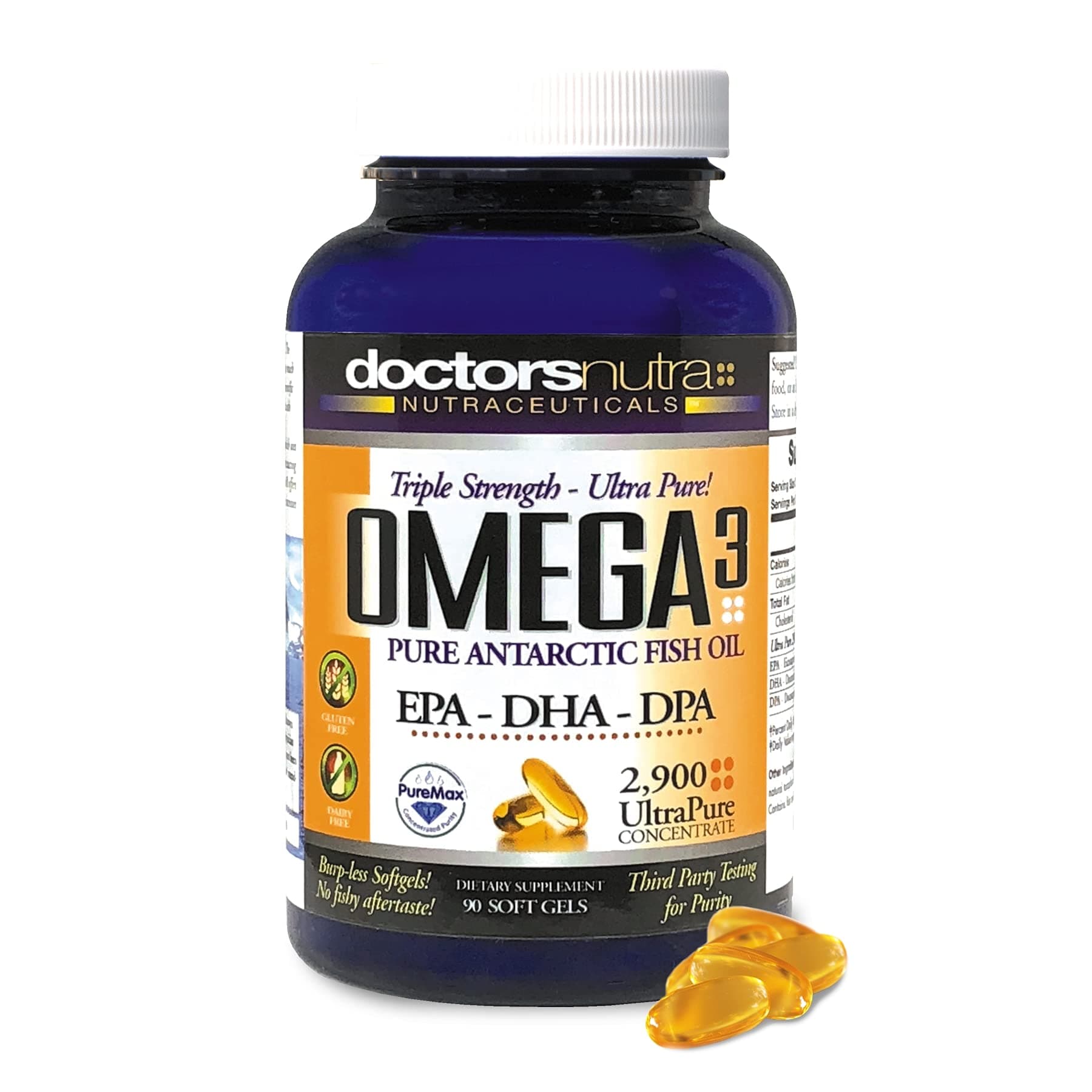 Omega 3 DPA Fish Oil 2,900 Milligrams Triple Strength Ultra Pure Concentrated, EPA-DPA-DHA, SoftGels - 30 Servings