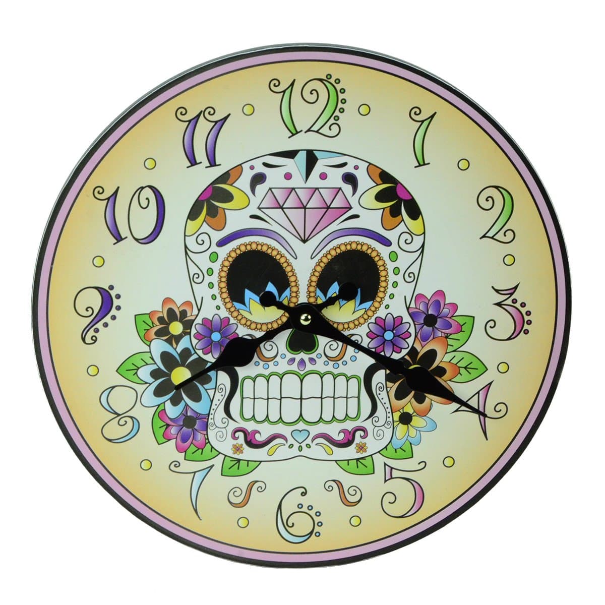 1 X Day Of The Dead Clock Skeleton Flowers Halloween Mexican Tradition Artwork