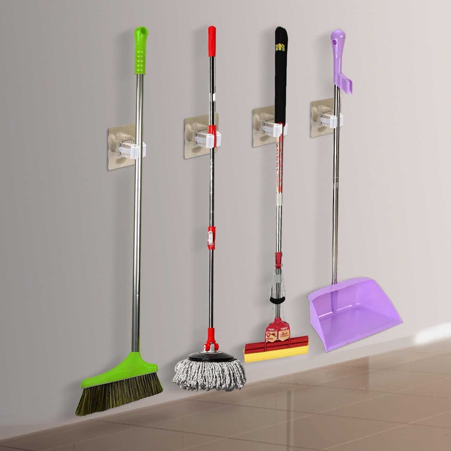 Broom Mop Holder, CHUNNUO Broom Gripper Holds Strongly Non-slip, Home Organization Storage Solutions for Cleaning Tools Holder (4 Pack)