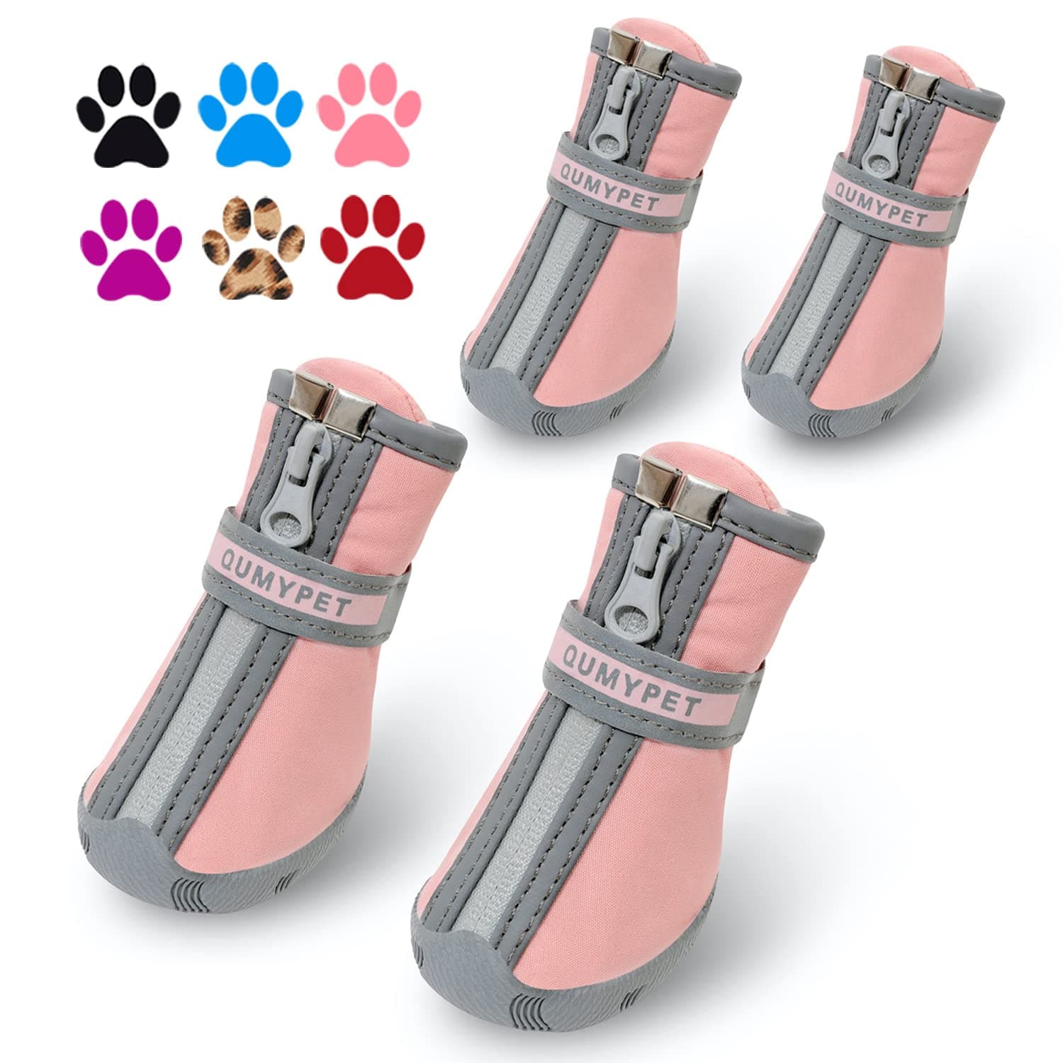 QUMY Dog Shoes for Small Dogs, Puppy Dog Boots & Paw Protectors for Winter Snowy Day, Summer Hot Pavement, Waterproof in Rainy Weather, Ourdoor Walking, Indoor Hardfloors Skid-Resistant Sole Pink 2