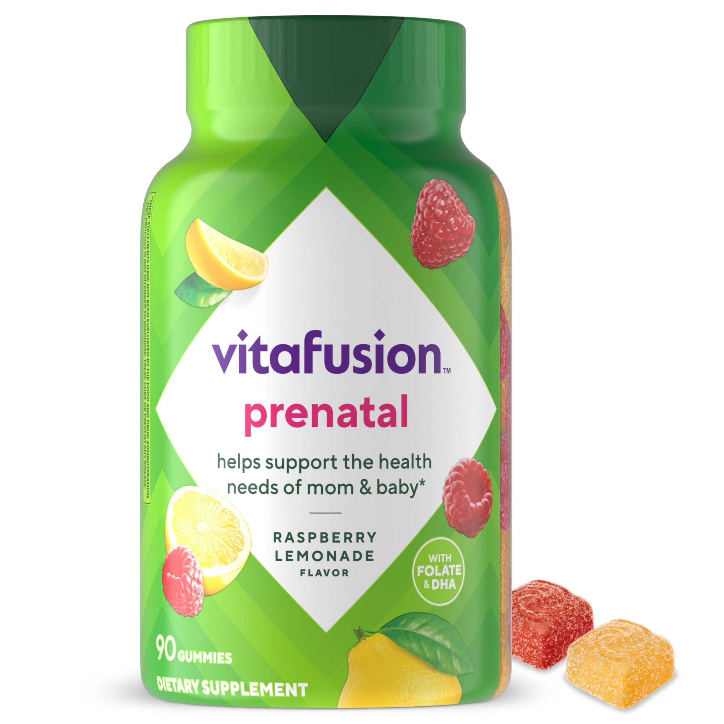 PreNatal Gummy Vitamins, Raspberry Lemonade Flavor, Prenatal Vitamin Supplement for Women with Folate and DHA, 45 Day Supply, 90 Count